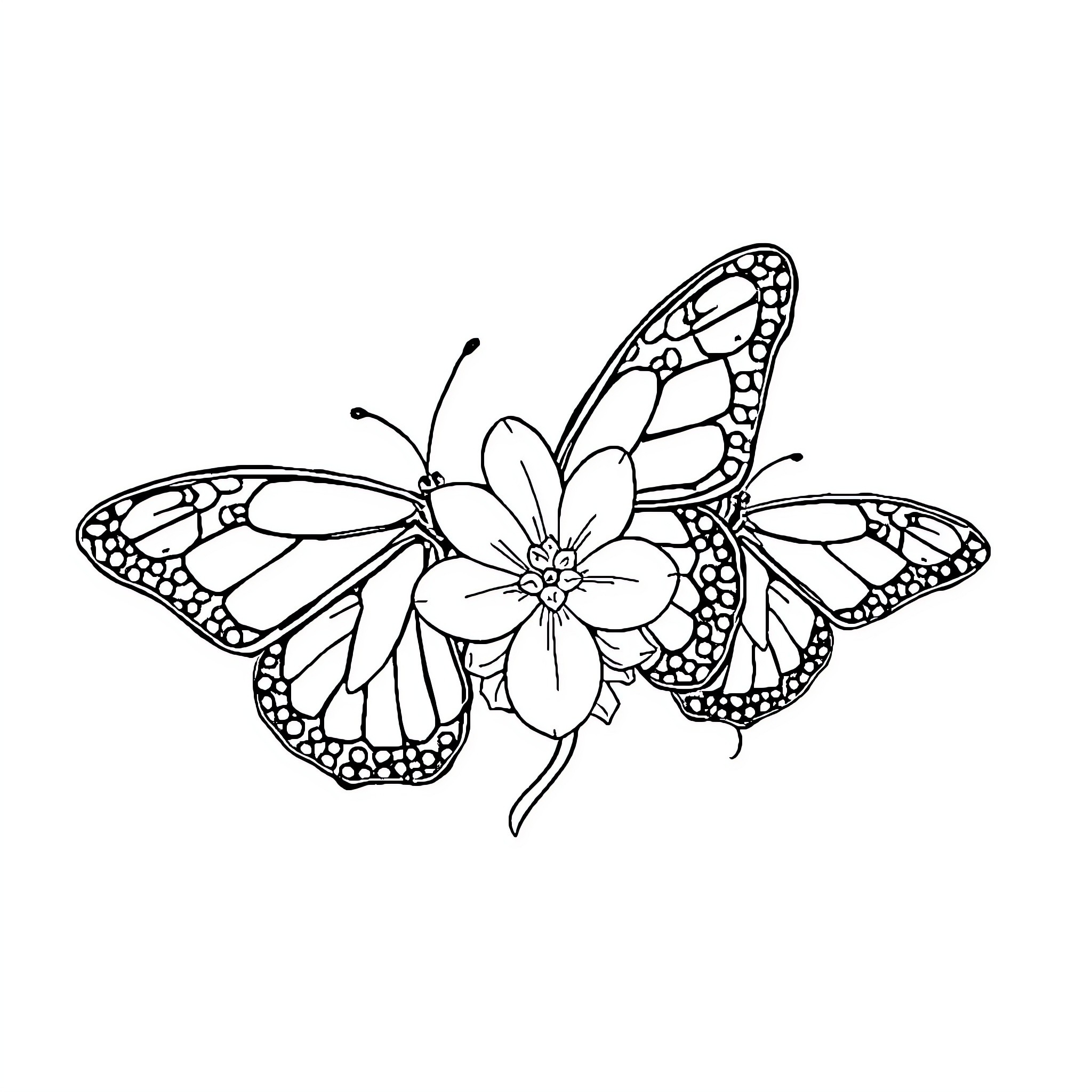 Butterfly resting on a delicate flower Coloring Page (free black-and-white line drawing printable PDF for all, from beginners to advanced learners, including children, teens, adults, and seniors)