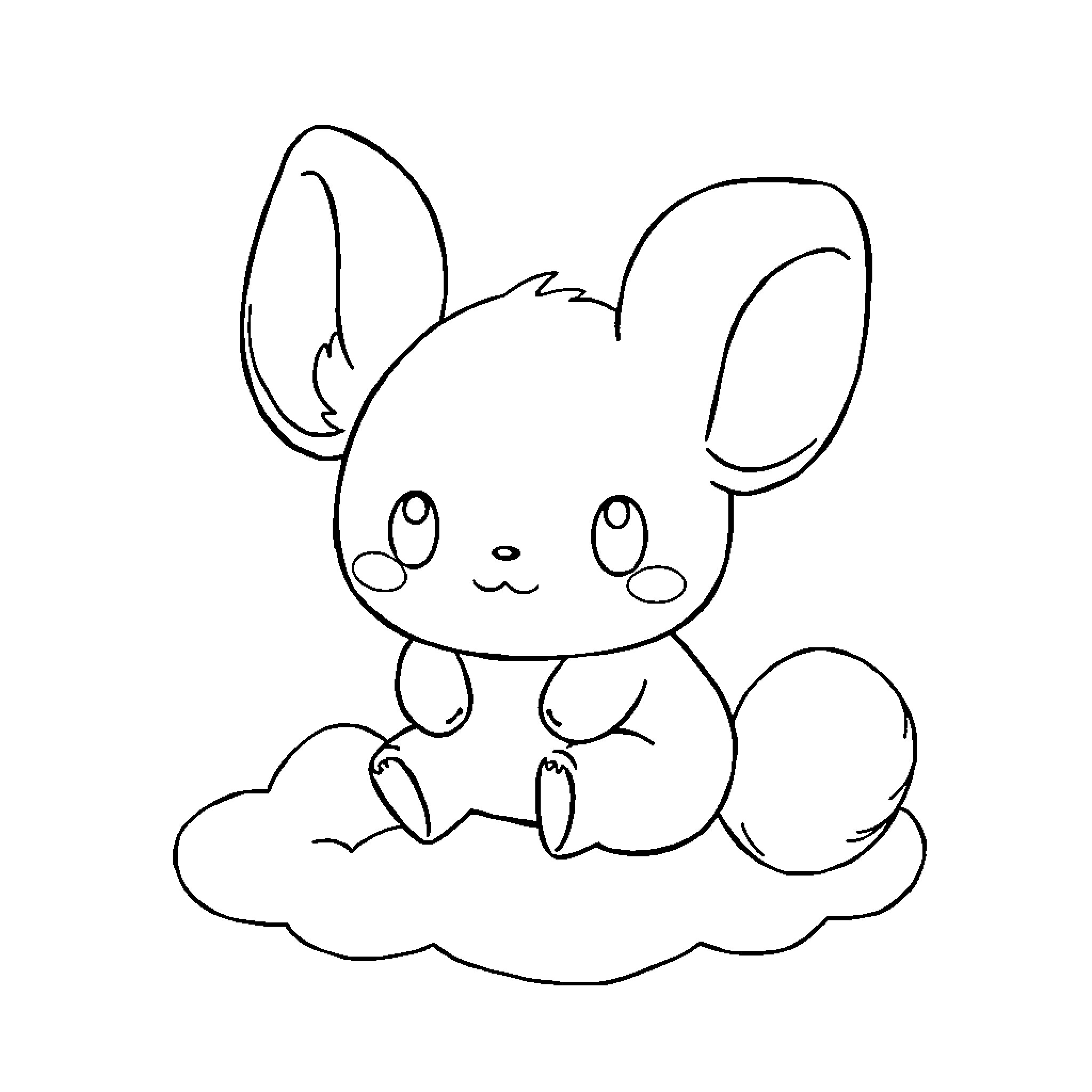 Cinnamoroll sitting on a cloud Coloring Page (free black-and-white line drawing printable PDF for all, from beginners to advanced learners, including children, teens, adults, and seniors)
