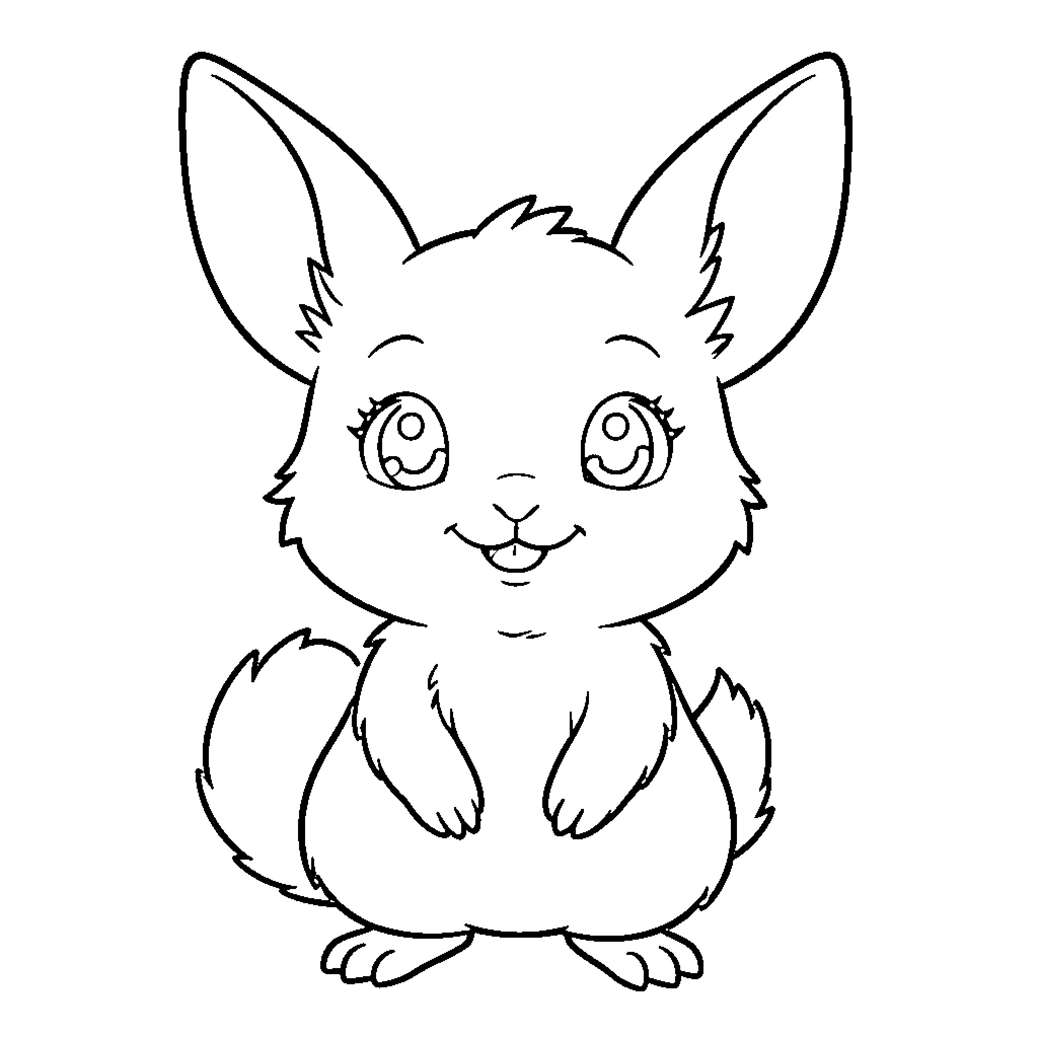 Fuchshörnchen smiling with big expressive eyes Coloring Page (free black-and-white line drawing printable PDF for all, from beginners to advanced learners, including children, teens, adults, and seniors)