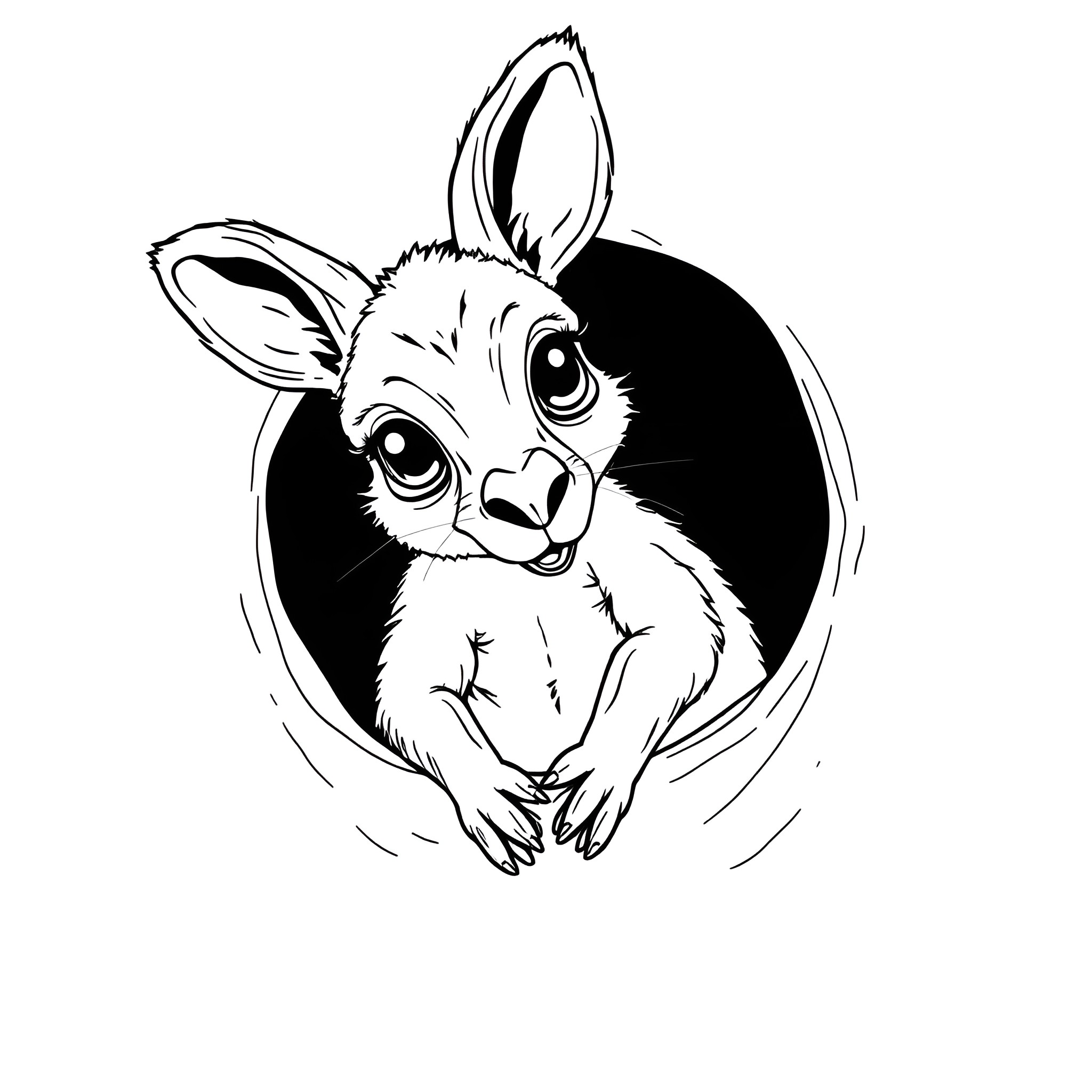 Kangaroo in a heart-shaped frame Coloring Page (free black-and-white line drawing printable PDF for all, from beginners to advanced learners, including children, teens, adults, and seniors)