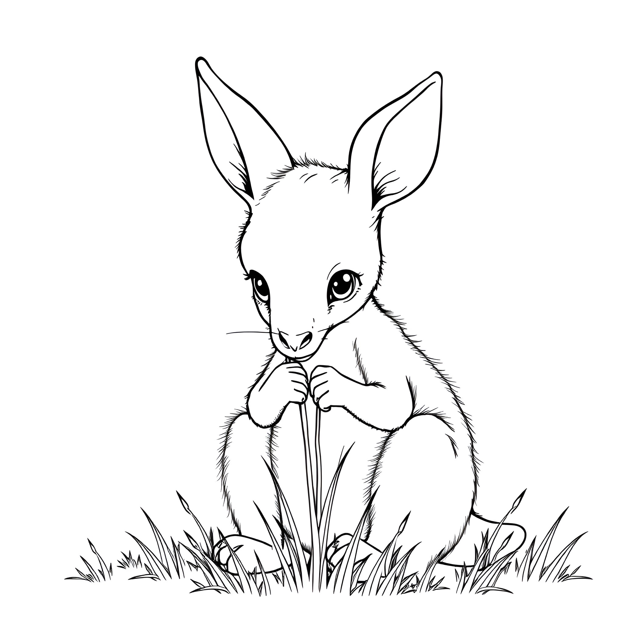 Kangaroo sitting in the grass Coloring Page (free black-and-white line drawing printable PDF for all, from beginners to advanced learners, including children, teens, adults, and seniors)