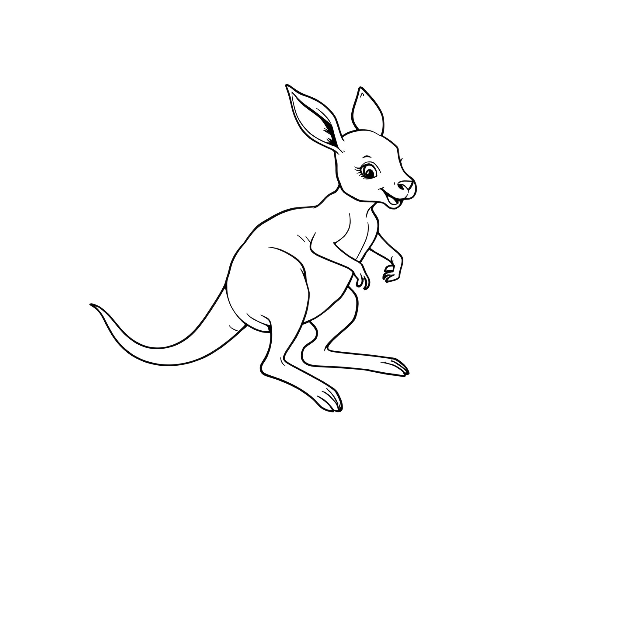 Kangaroo in motion Coloring Page (free black-and-white line drawing printable PDF for all, from beginners to advanced learners, including children, teens, adults, and seniors)