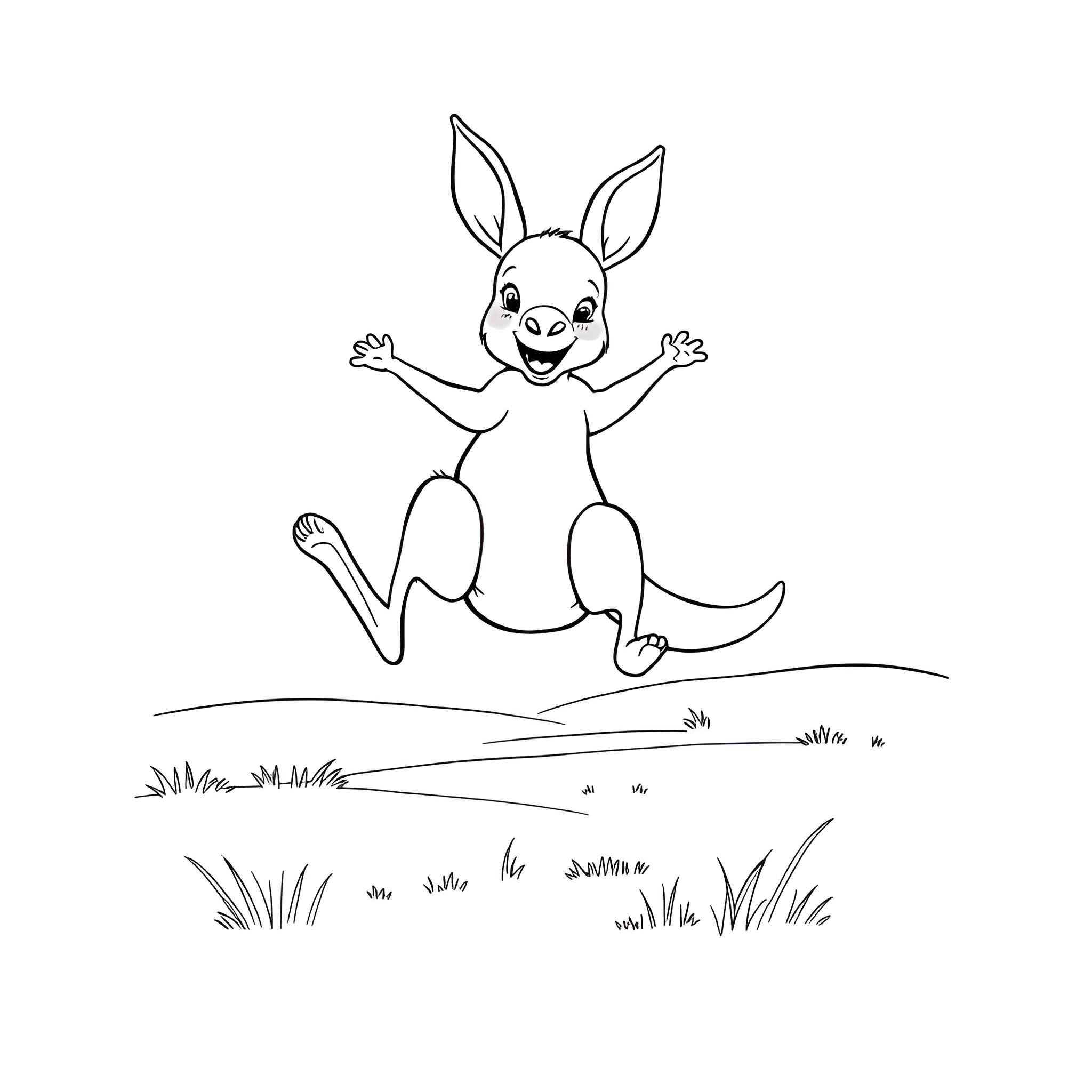 Kangaroo jumping joyfully in the meadow Coloring Page (free black-and-white line drawing printable PDF for all, from beginners to advanced learners, including children, teens, adults, and seniors)