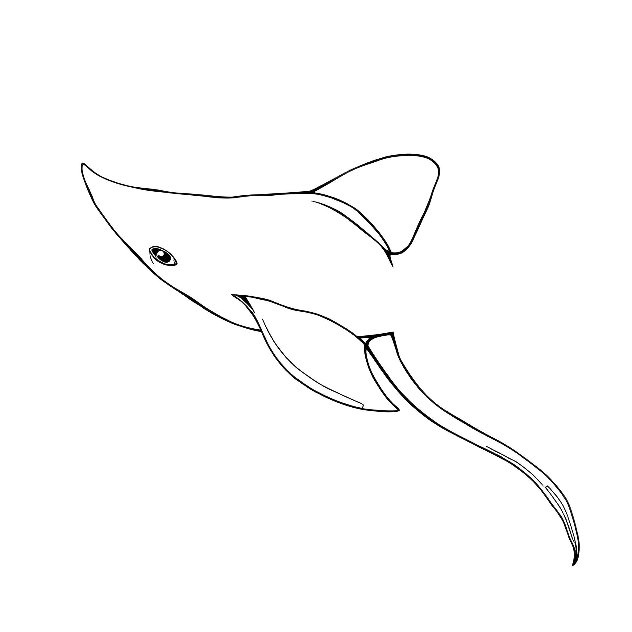 Sea Skate swimming gracefully Coloring Page (free black-and-white line drawing printable PDF for all, from beginners to advanced learners, including children, teens, adults, and seniors)