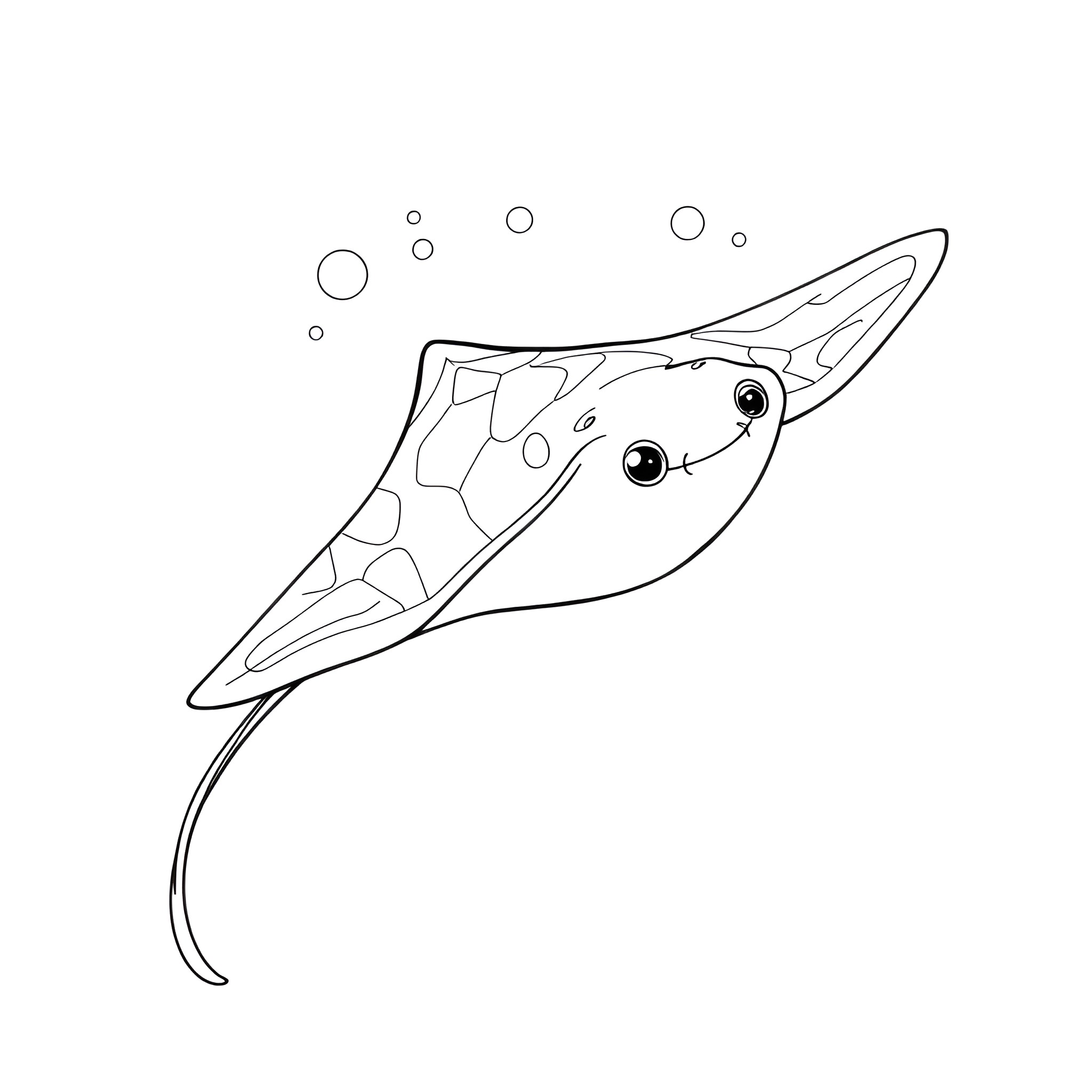Sea Skate gliding gracefully underwater Coloring Page (free black-and-white line drawing printable PDF for all, from beginners to advanced learners, including children, teens, adults, and seniors)