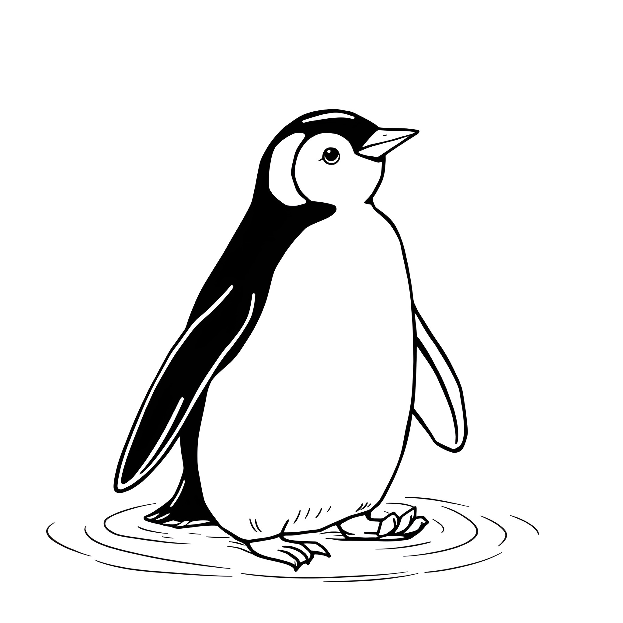 Penguin standing on ice Coloring Page (free black-and-white line drawing printable PDF for all, from beginners to advanced learners, including children, teens, adults, and seniors)