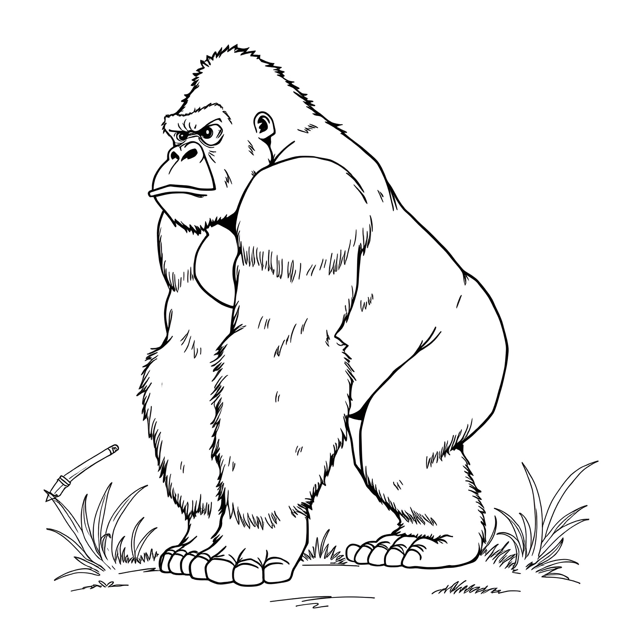 Gorilla standing tall in the wild Coloring Page (free black-and-white line drawing printable PDF for all, from beginners to advanced learners, including children, teens, adults, and seniors)