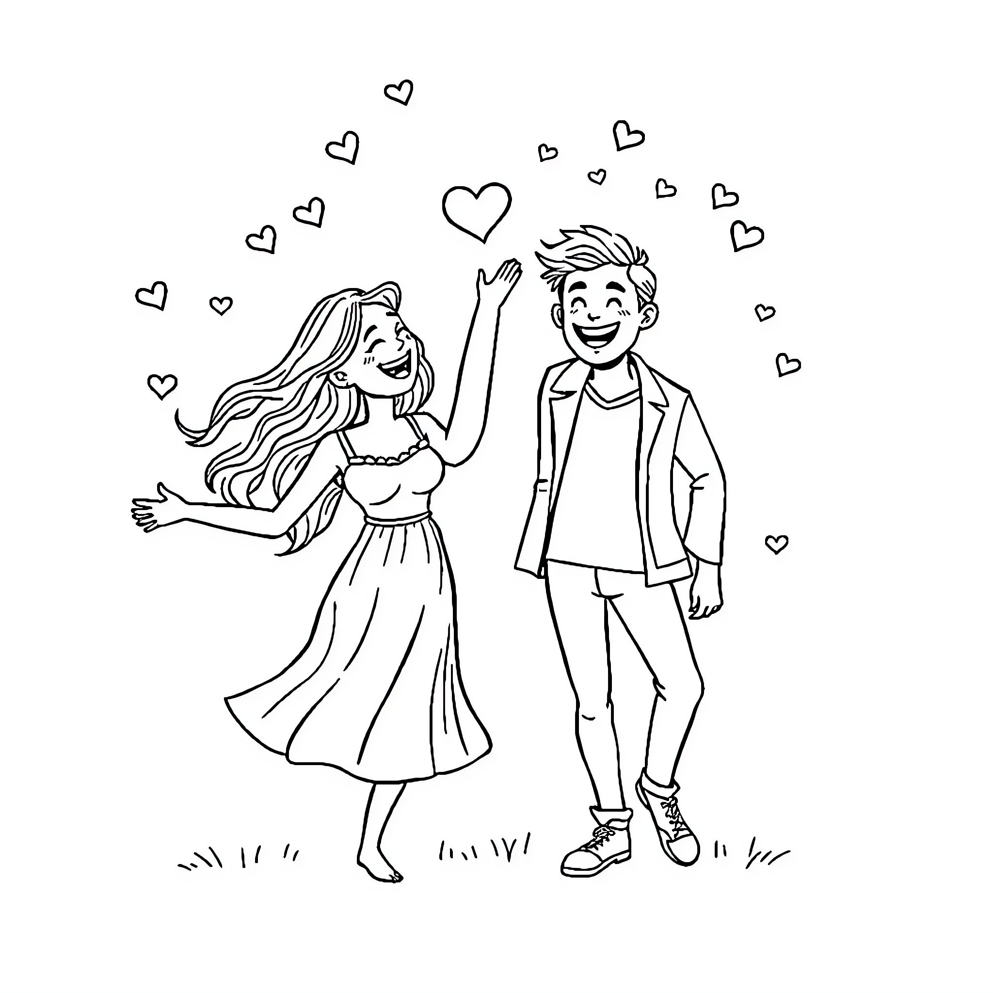 Vice Versa: Couple Expressing Affection Coloring Page (free black-and-white line drawing printable PDF for all, from beginners to advanced learners, including children, teens, adults, and seniors)