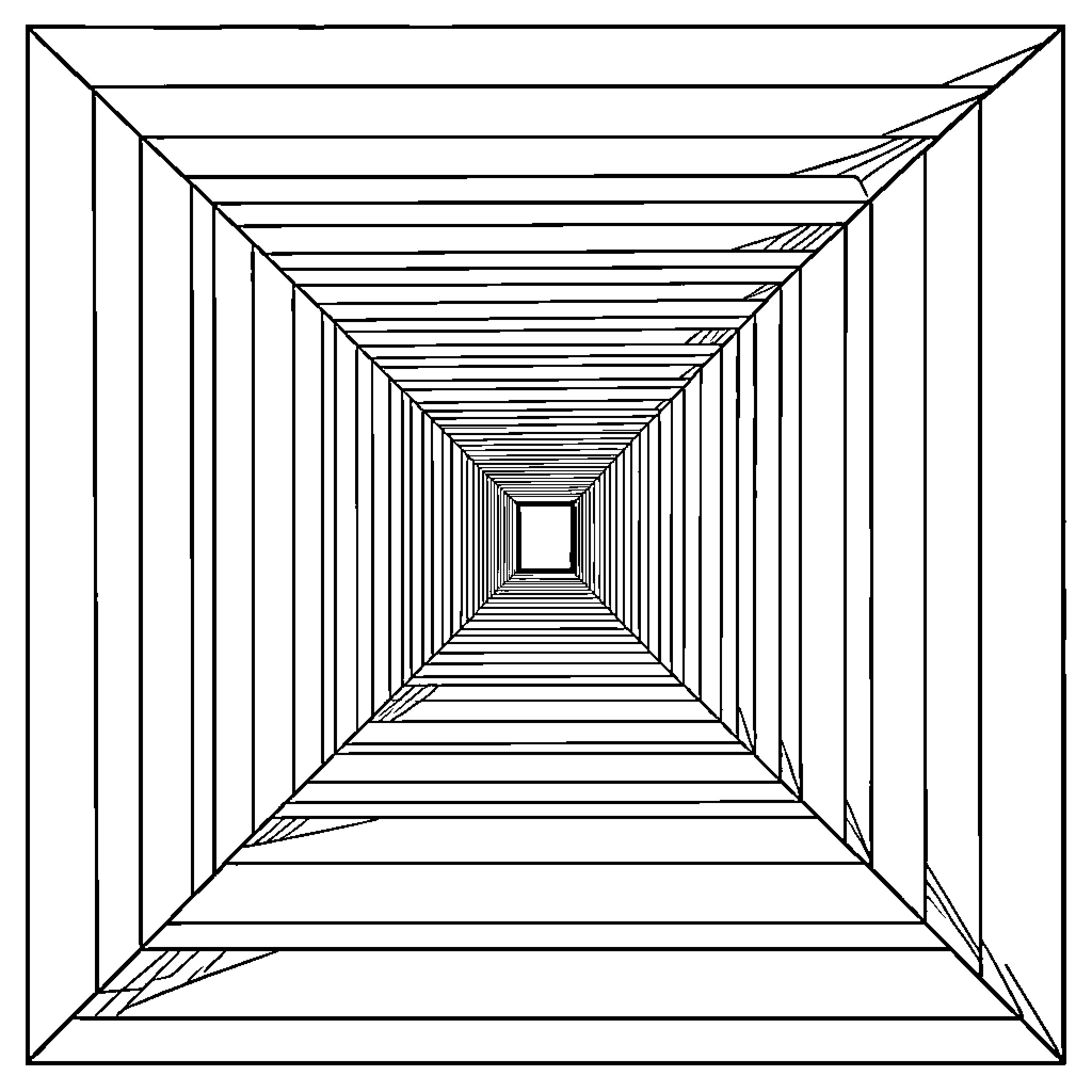 Trompe œil perspective of a long receding hallway Coloring Page (free black-and-white line drawing printable PDF for all, from beginners to advanced learners, including children, teens, adults, and seniors)