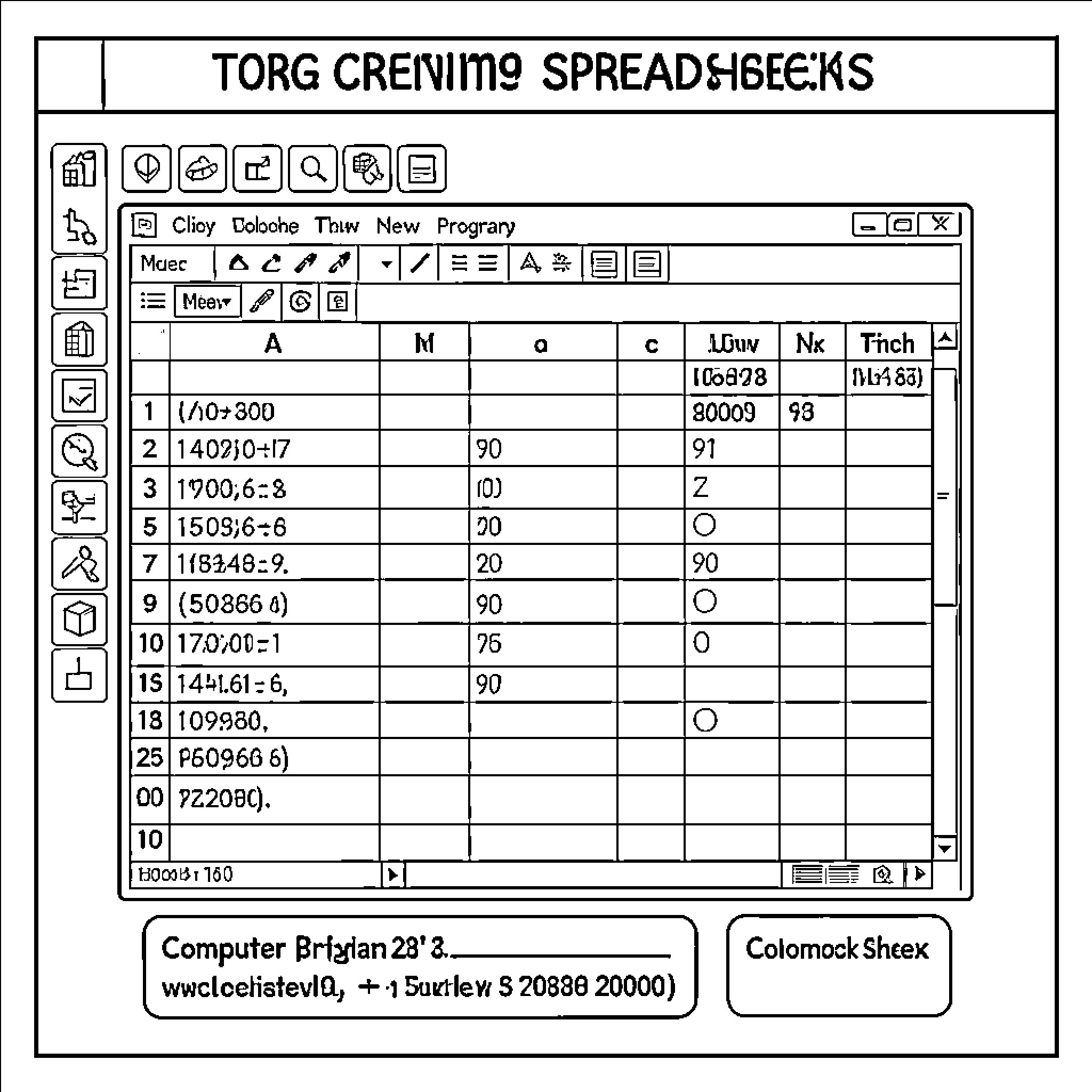 Excel spreadsheet interface displayed on a computer screen Coloring Page (free black-and-white line drawing printable PDF for all, from beginners to advanced learners, including children, teens, adults, and seniors)