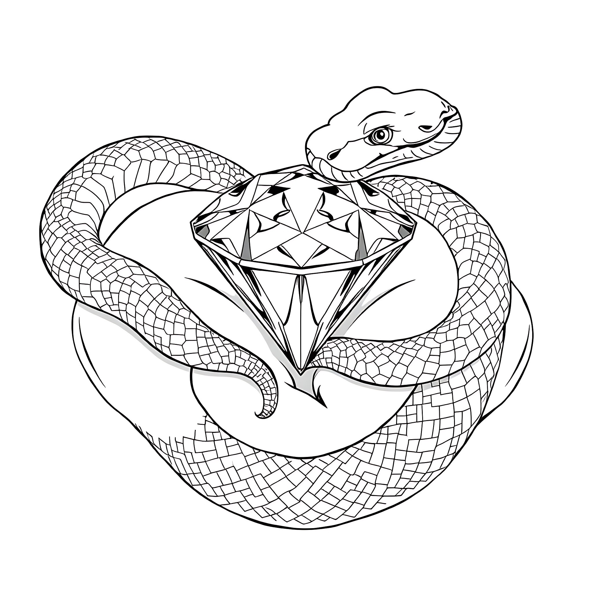 Diamond Snake's Mesmerizing Coils Coloring Page (free black-and-white line drawing printable PDF for all, from beginners to advanced learners, including children, teens, adults, and seniors)
