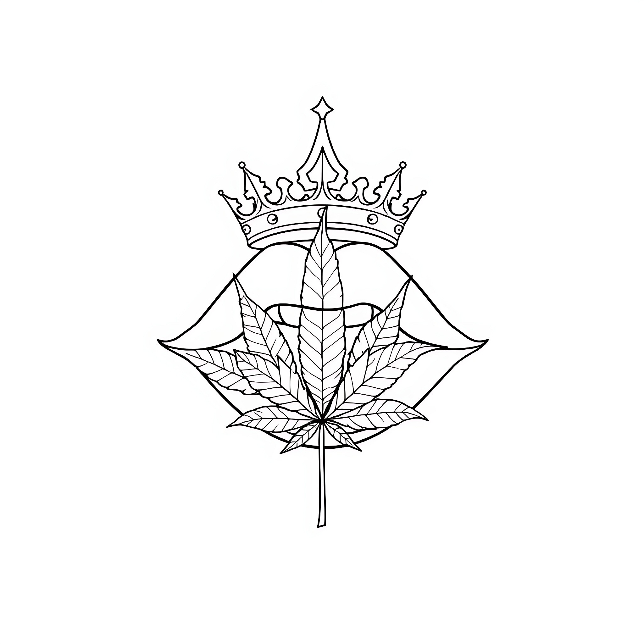 Lip Royalty in Leaves Coloring Page (free black-and-white line drawing printable PDF for all, from beginners to advanced learners, including children, teens, adults, and seniors)