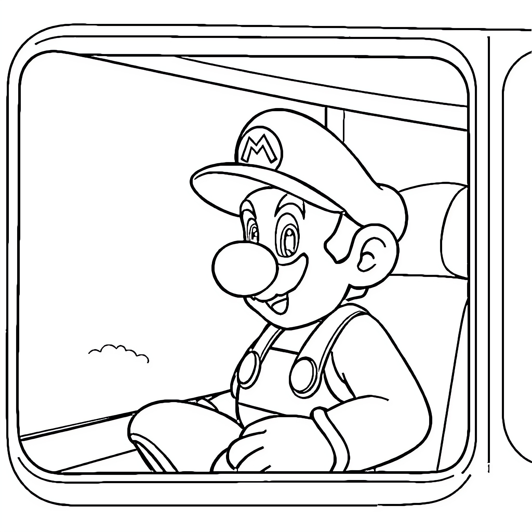 Mario in a happy pose Coloring Page (free black-and-white line drawing printable PDF for all, from beginners to advanced learners, including children, teens, adults, and seniors)