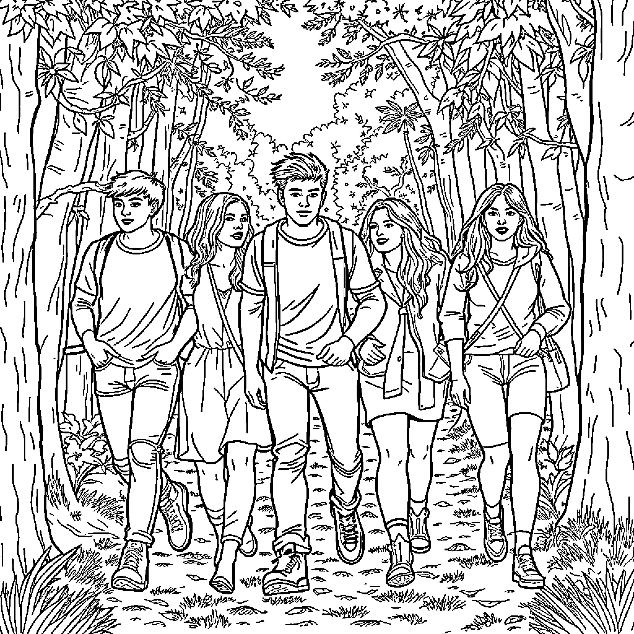 Transgender youth exploring the natural world Coloring Page (free black-and-white line drawing printable PDF for all, from beginners to advanced learners, including children, teens, adults, and seniors)