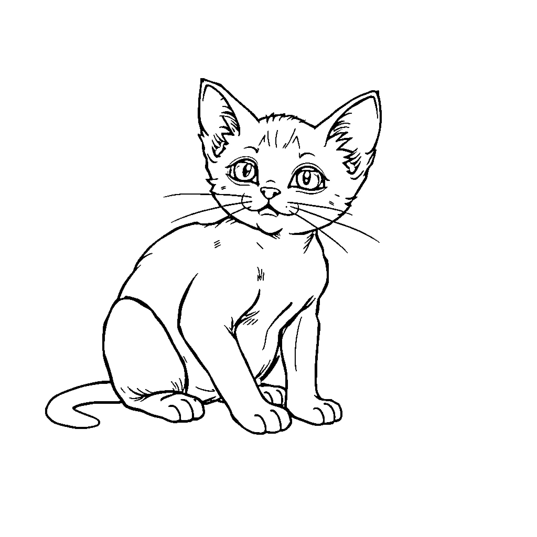 Cat looking curiously at the viewer Coloring Page (free black-and-white line drawing printable PDF for all, from beginners to advanced learners, including children, teens, adults, and seniors)