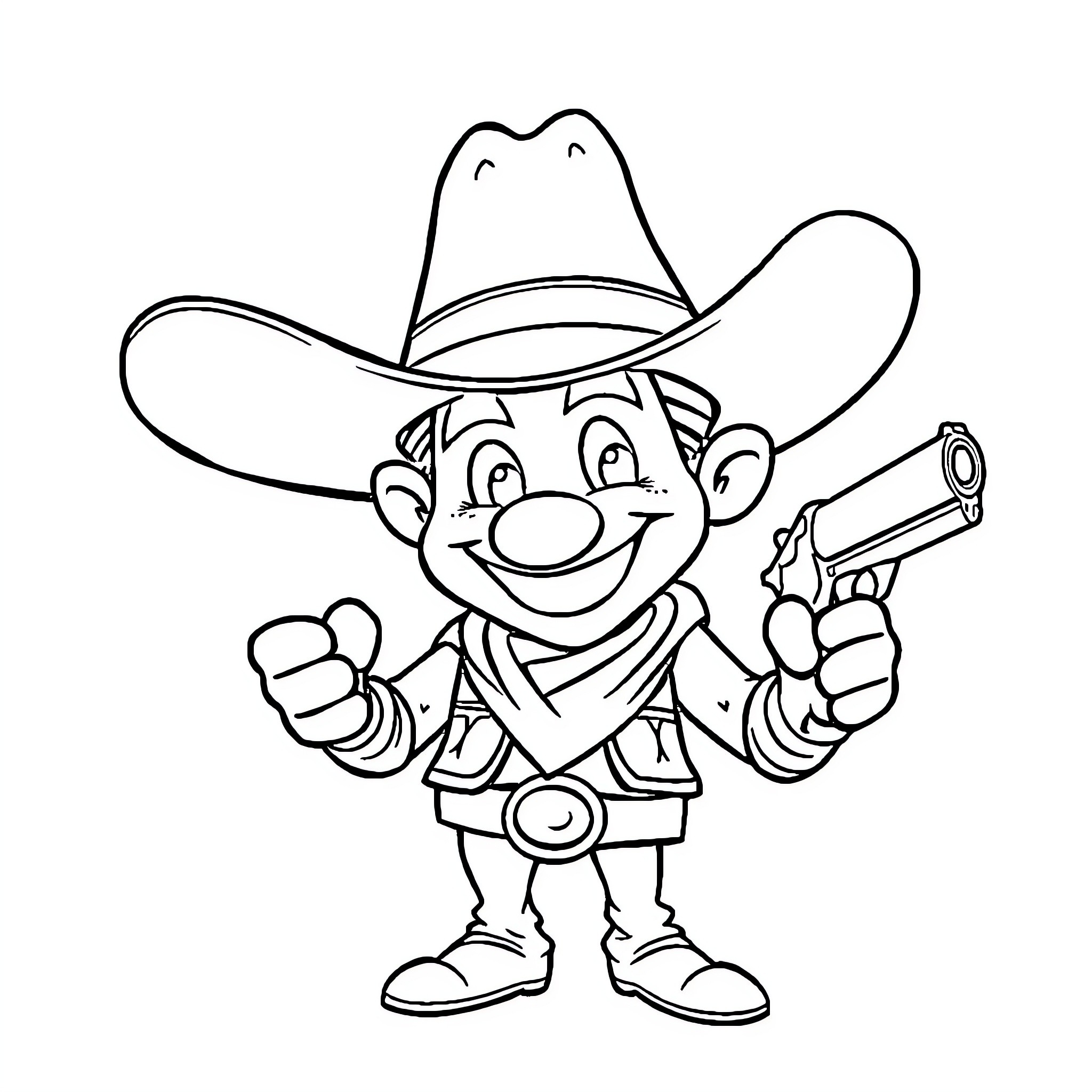 Pistol Pete the Playful Cowboy Coloring Page (free black-and-white line drawing printable PDF for all, from beginners to advanced learners, including children, teens, adults, and seniors)