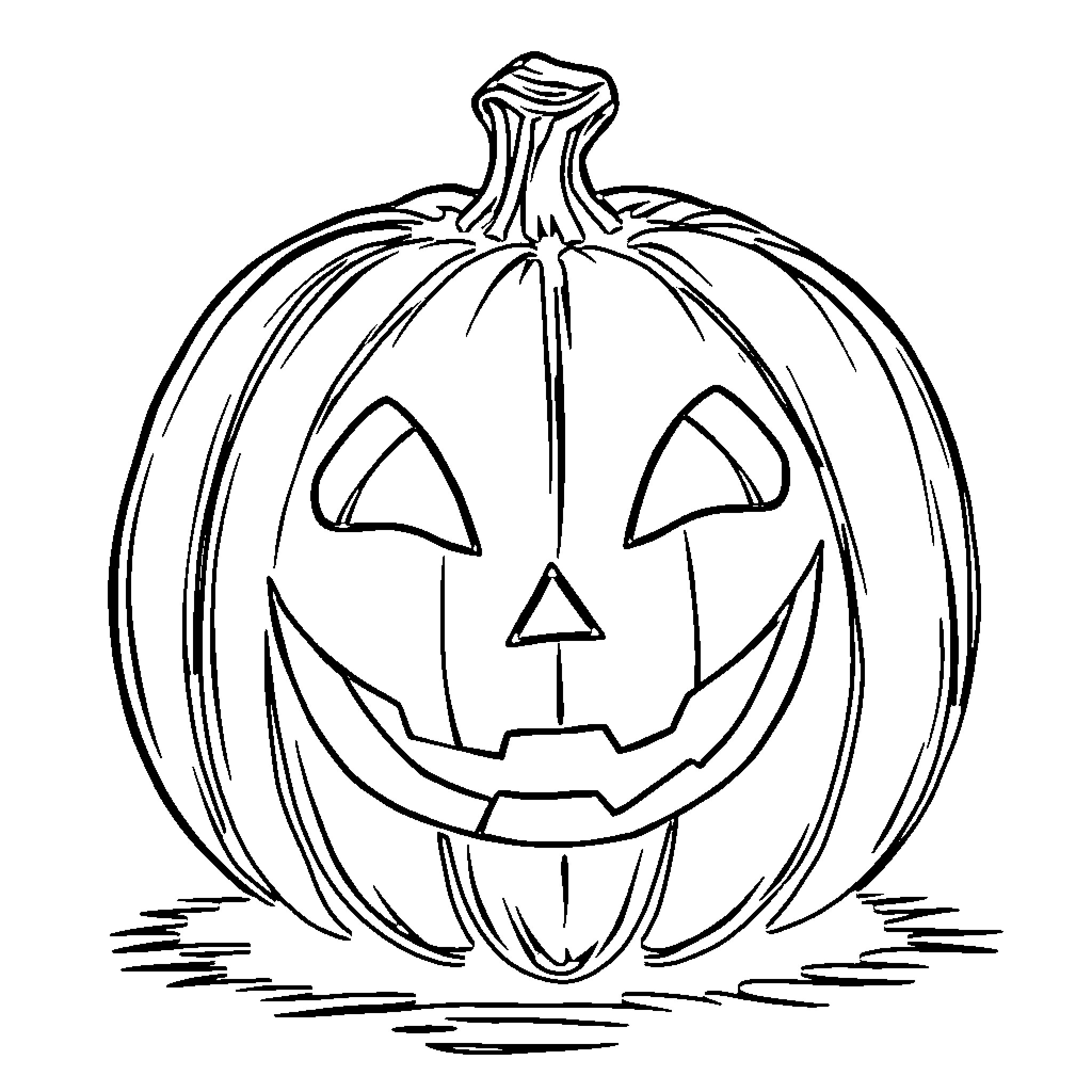 Jack-o'-lantern carved with a spooky smile Coloring Page (free black-and-white line drawing printable PDF for all, from beginners to advanced learners, including children, teens, adults, and seniors)