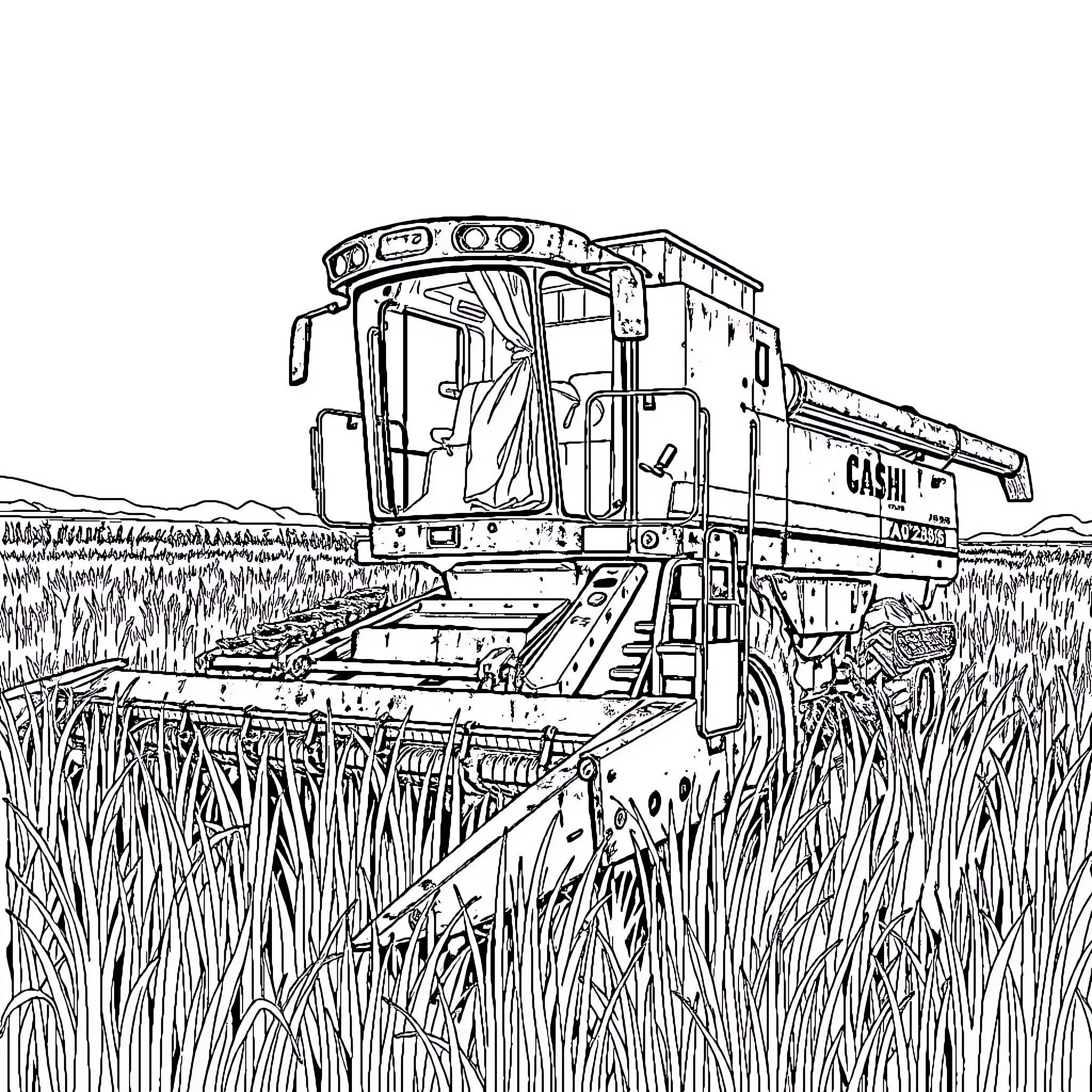 CaseIH 2388 harvesting grain in the field Coloring Page (free black-and-white line drawing printable PDF for all, from beginners to advanced learners, including children, teens, adults, and seniors)