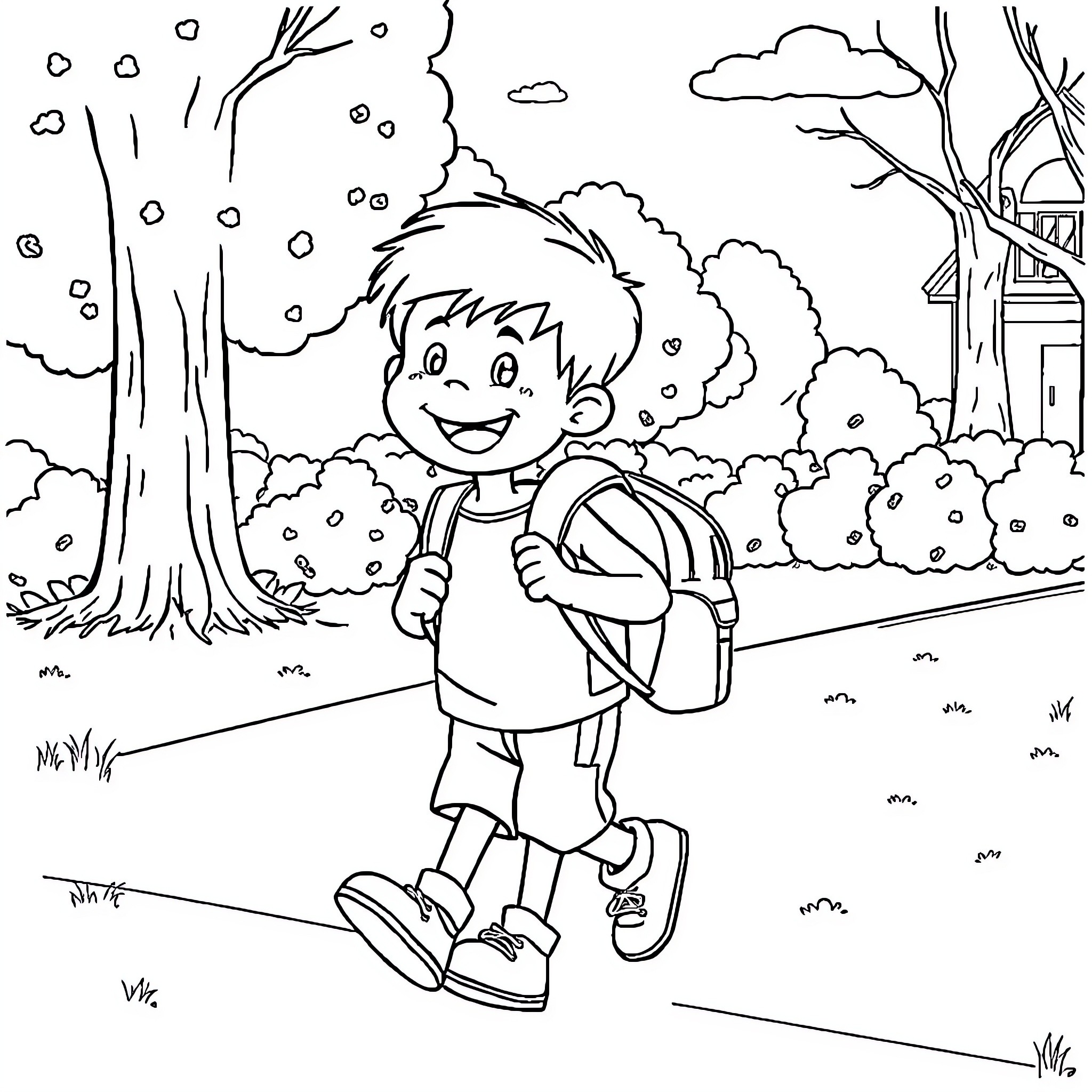 Tum Tum's Happy Adventure in the Snow Coloring Page (free black-and-white line drawing printable PDF for all, from beginners to advanced learners, including children, teens, adults, and seniors)