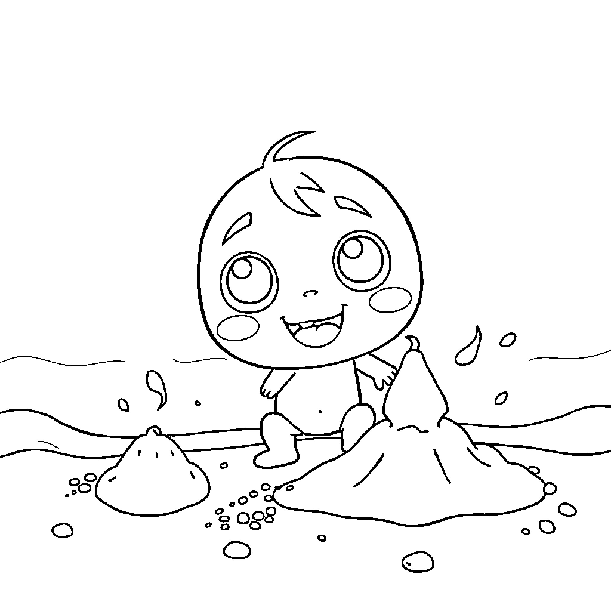 Gumball playing happily in the sandbox Coloring Page (free black-and-white line drawing printable PDF for all, from beginners to advanced learners, including children, teens, adults, and seniors)