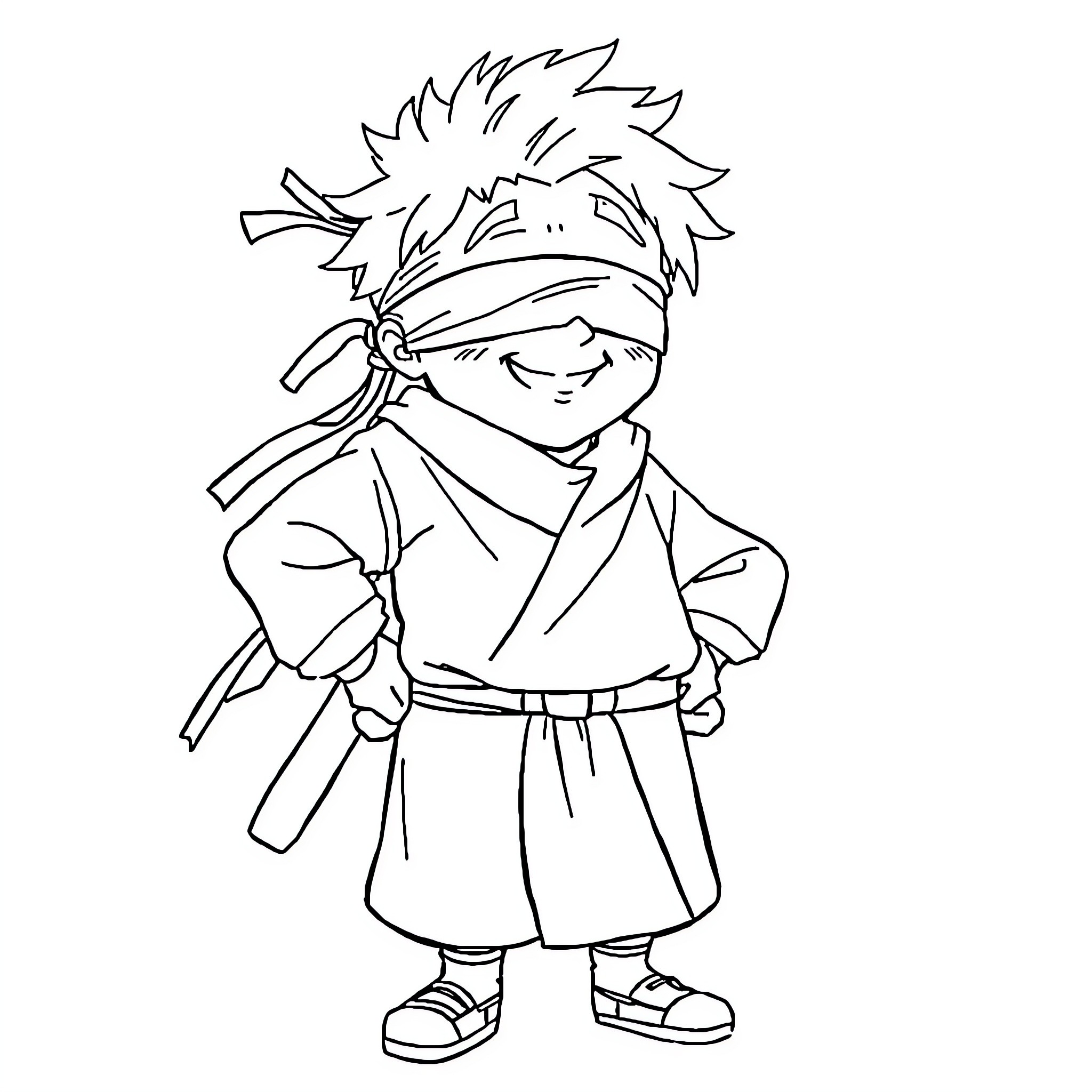 Satoru Gojo in Thoughtful Pose Coloring Page (free black-and-white line drawing printable PDF for all, from beginners to advanced learners, including children, teens, adults, and seniors)