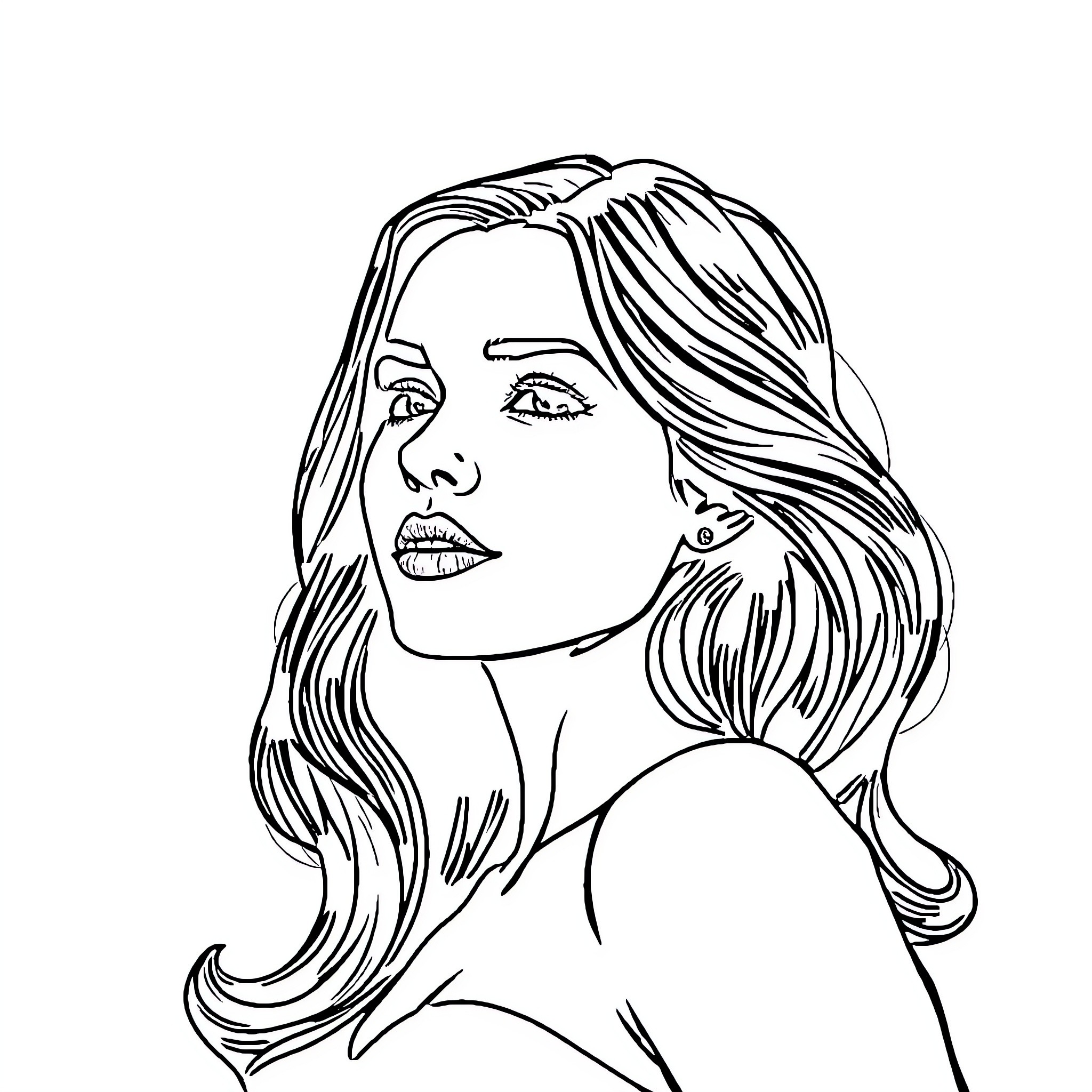 Babe's enchanting expression Coloring Page (free black-and-white line drawing printable PDF for all, from beginners to advanced learners, including children, teens, adults, and seniors)