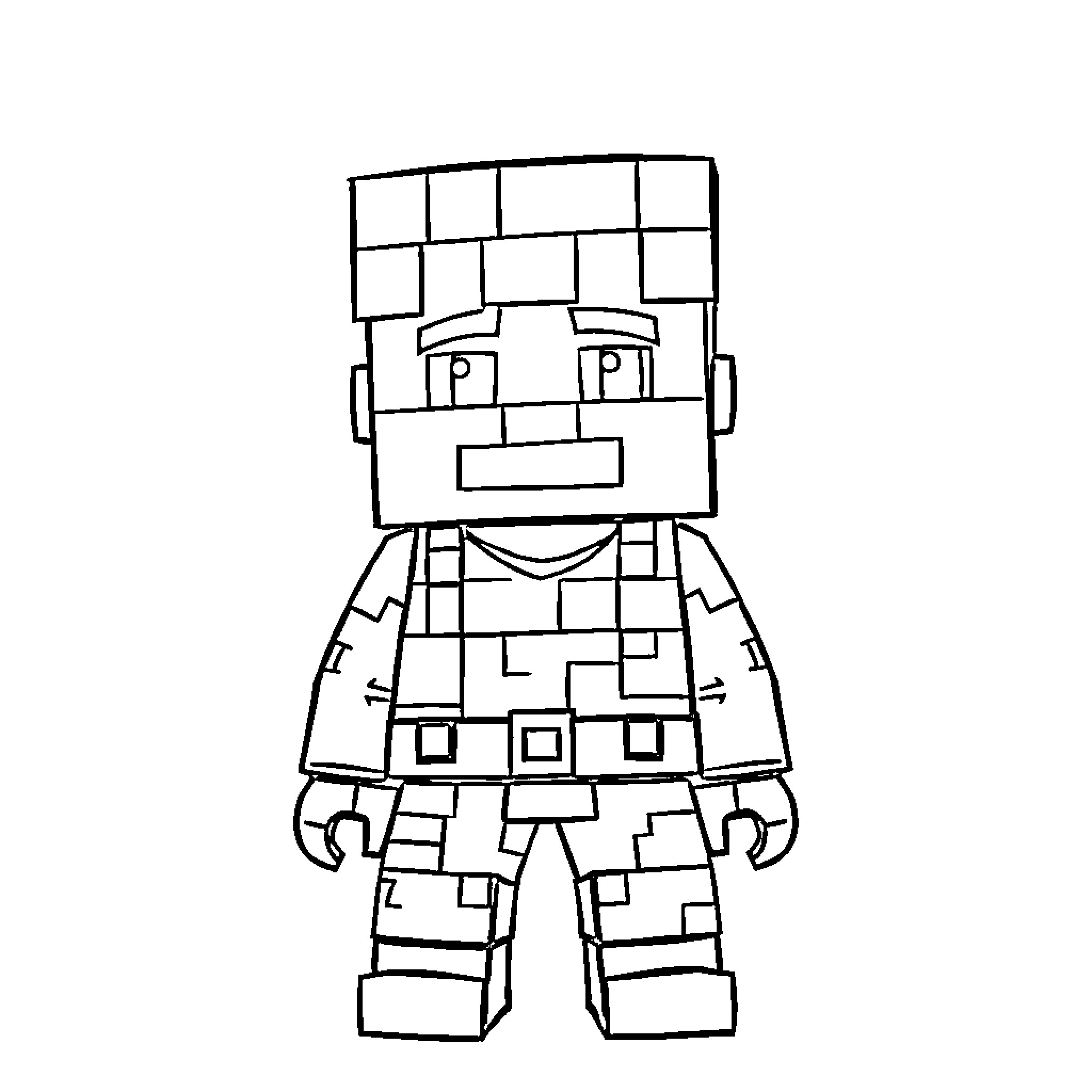 Samuel's Minecraft-Inspired Pixel Art Figure Coloring Page (free black-and-white line drawing printable PDF for all, from beginners to advanced learners, including children, teens, adults, and seniors)