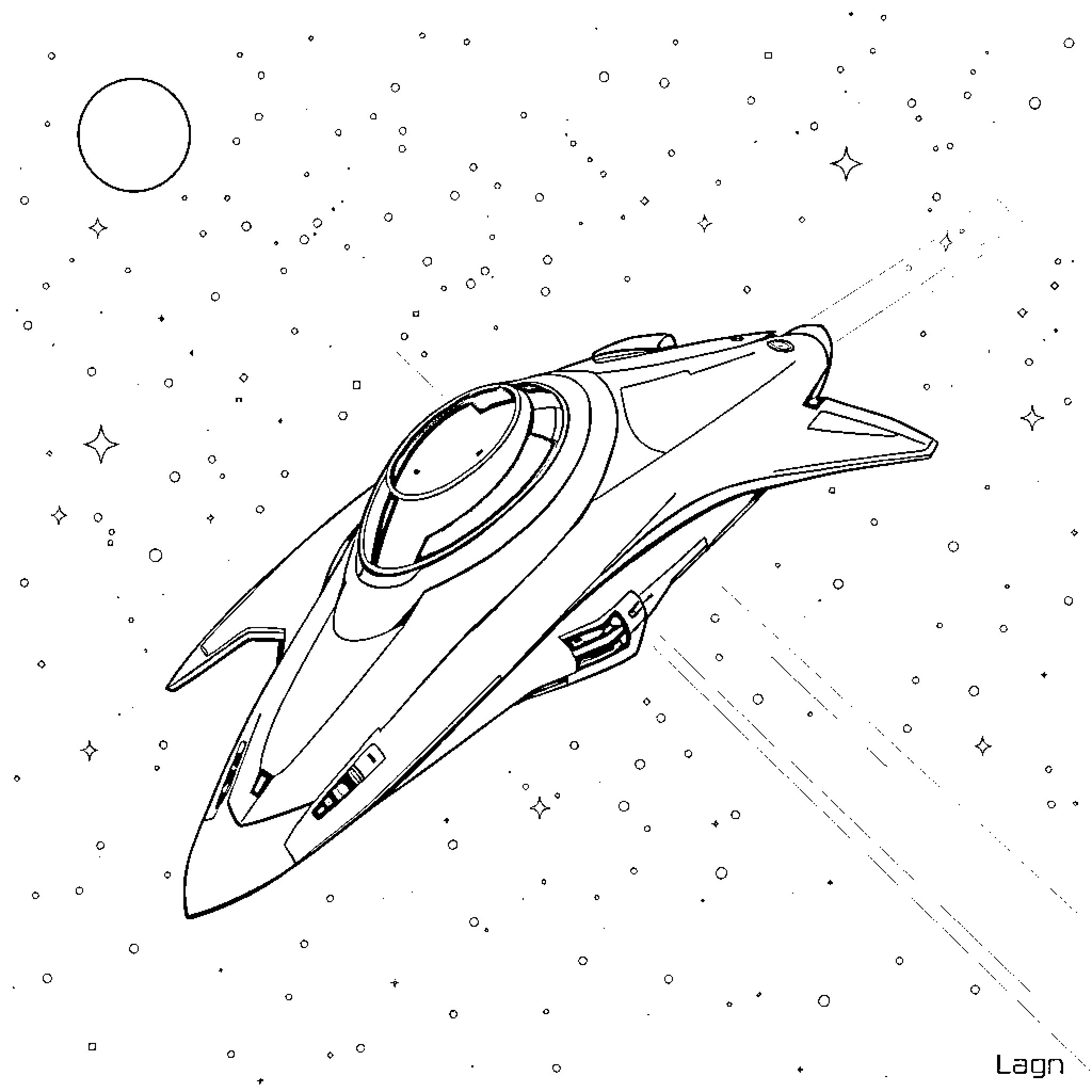 Huntrix's Interstellar Spacecraft Adventure Coloring Page (free black-and-white line drawing printable PDF for all, from beginners to advanced learners, including children, teens, adults, and seniors)