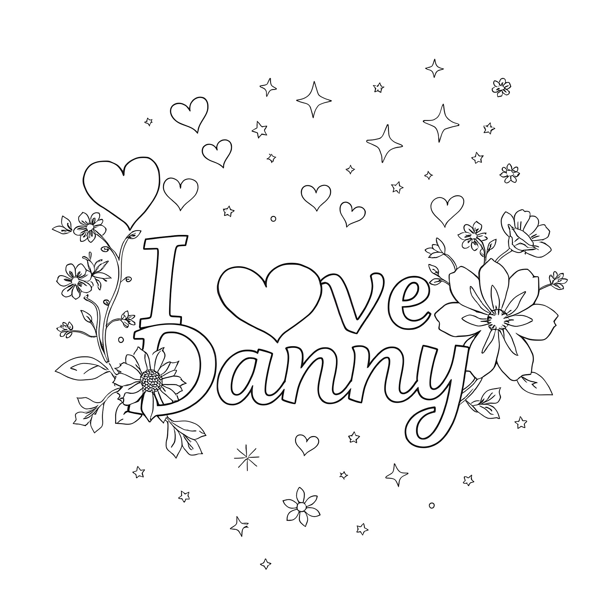 Words of Love and Affection Coloring Page (free black-and-white line drawing printable PDF for all, from beginners to advanced learners, including children, teens, adults, and seniors)