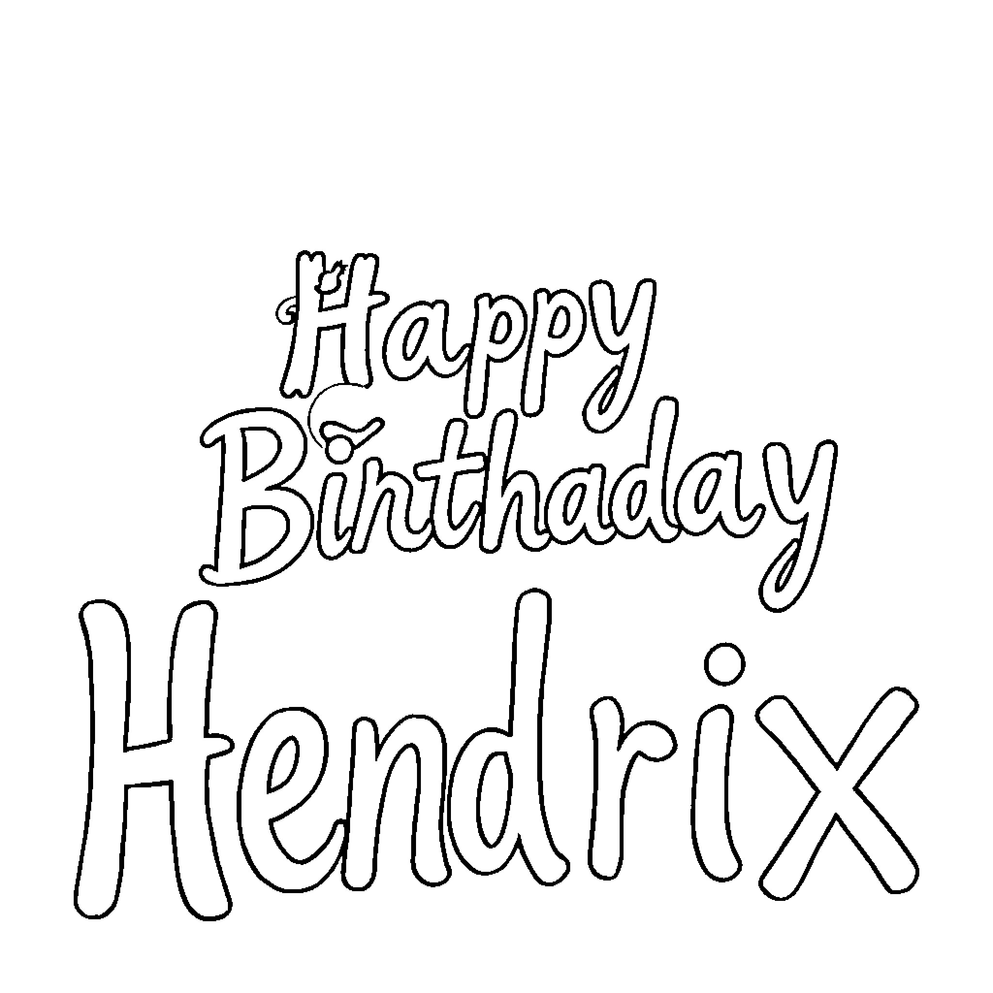 Birthday Wishes for Hendrix Coloring Page (free black-and-white line drawing printable PDF for all, from beginners to advanced learners, including children, teens, adults, and seniors)