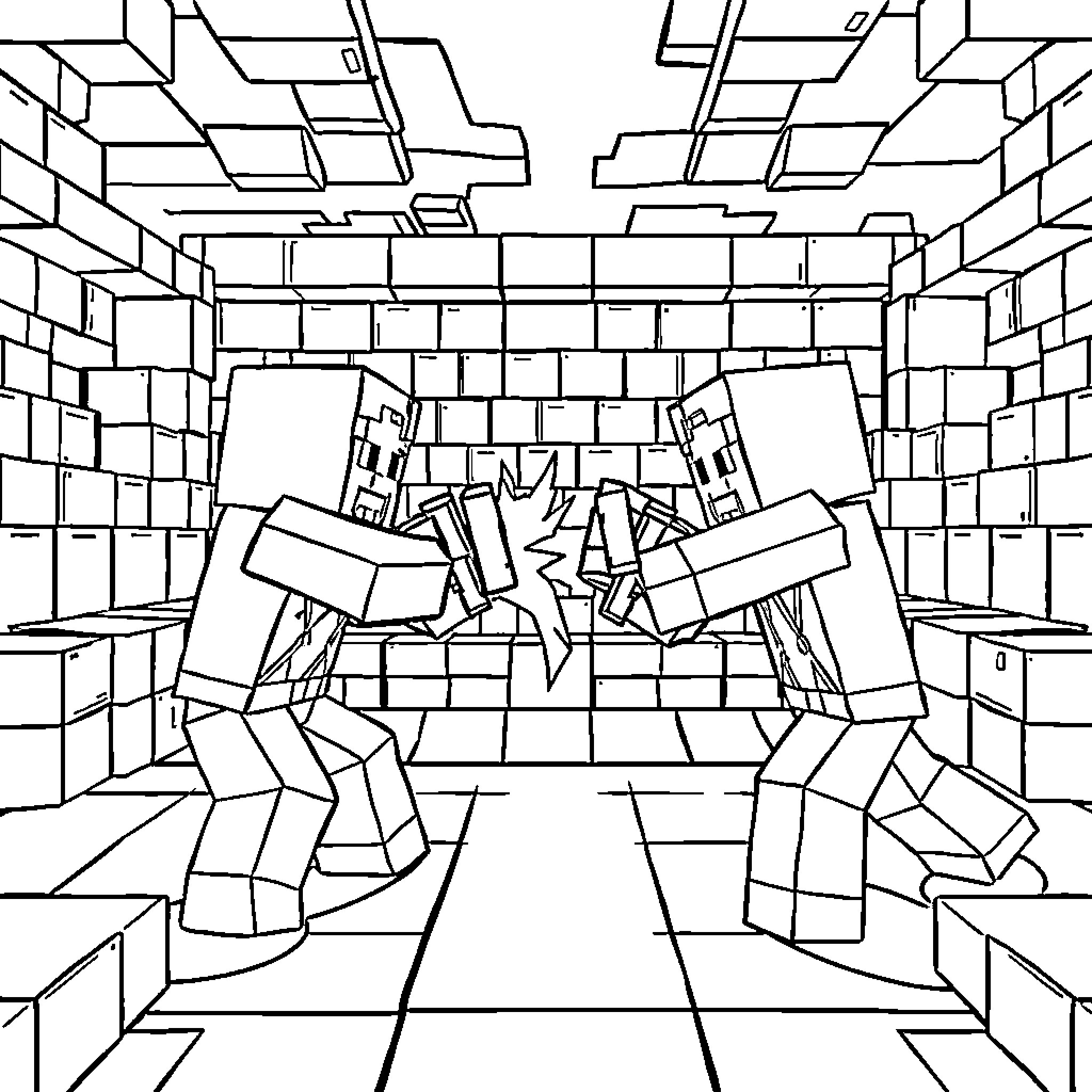 Fighter facing off in an abstract arena Coloring Page (free black-and-white line drawing printable PDF for all, from beginners to advanced learners, including children, teens, adults, and seniors)
