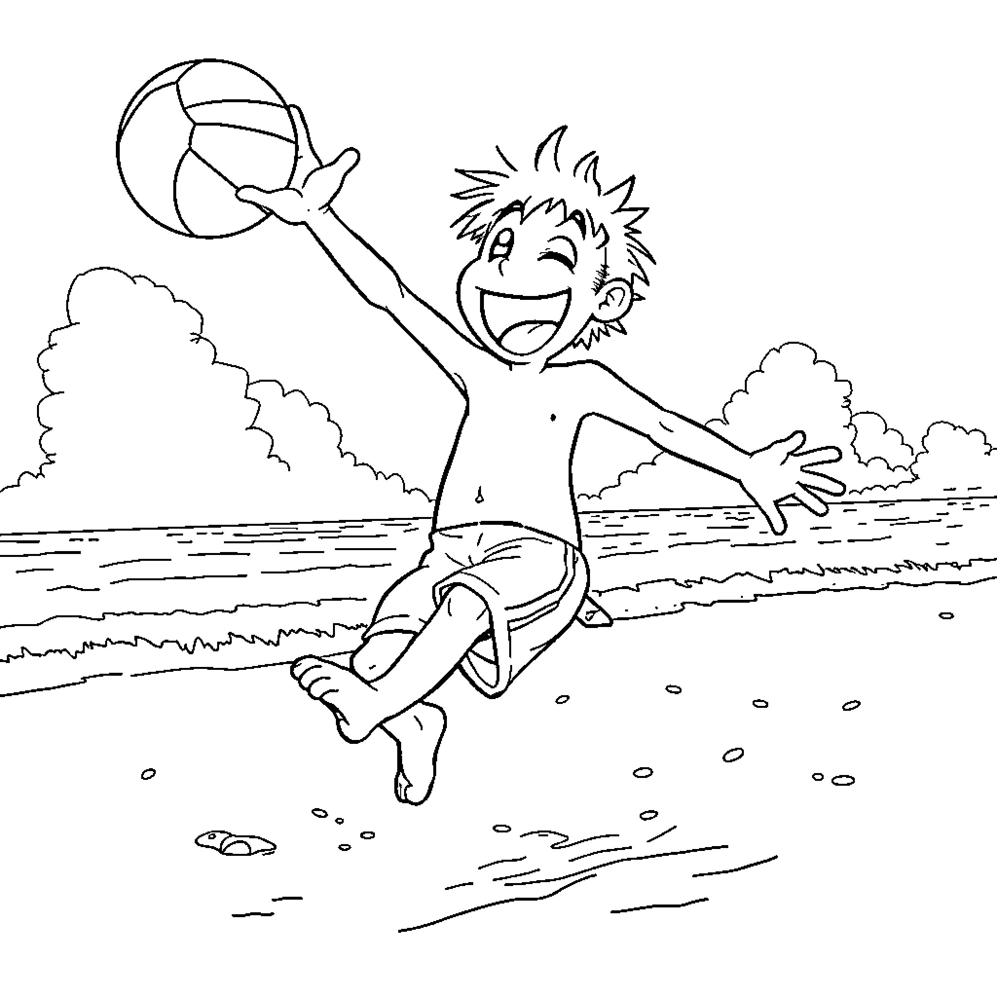 Kurosaki's Joyful Beach Day Coloring Page (free black-and-white line drawing printable PDF for all, from beginners to advanced learners, including children, teens, adults, and seniors)