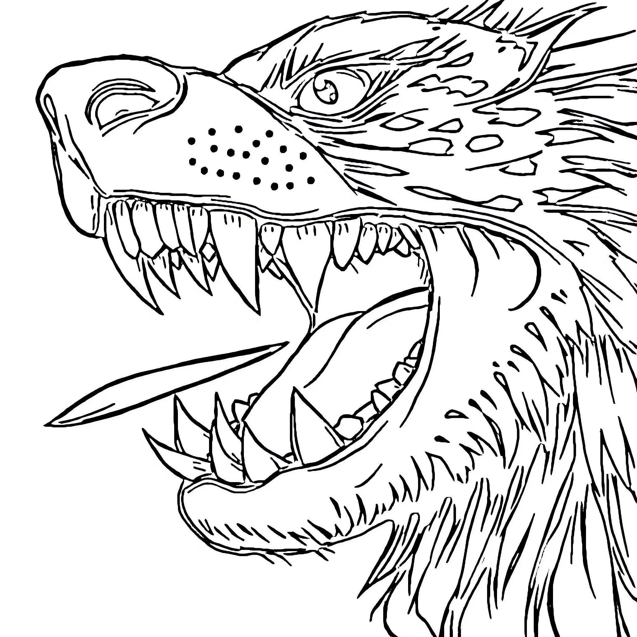 Bite of the Wild Creature Coloring Page (free black-and-white line drawing printable PDF for all, from beginners to advanced learners, including children, teens, adults, and seniors)