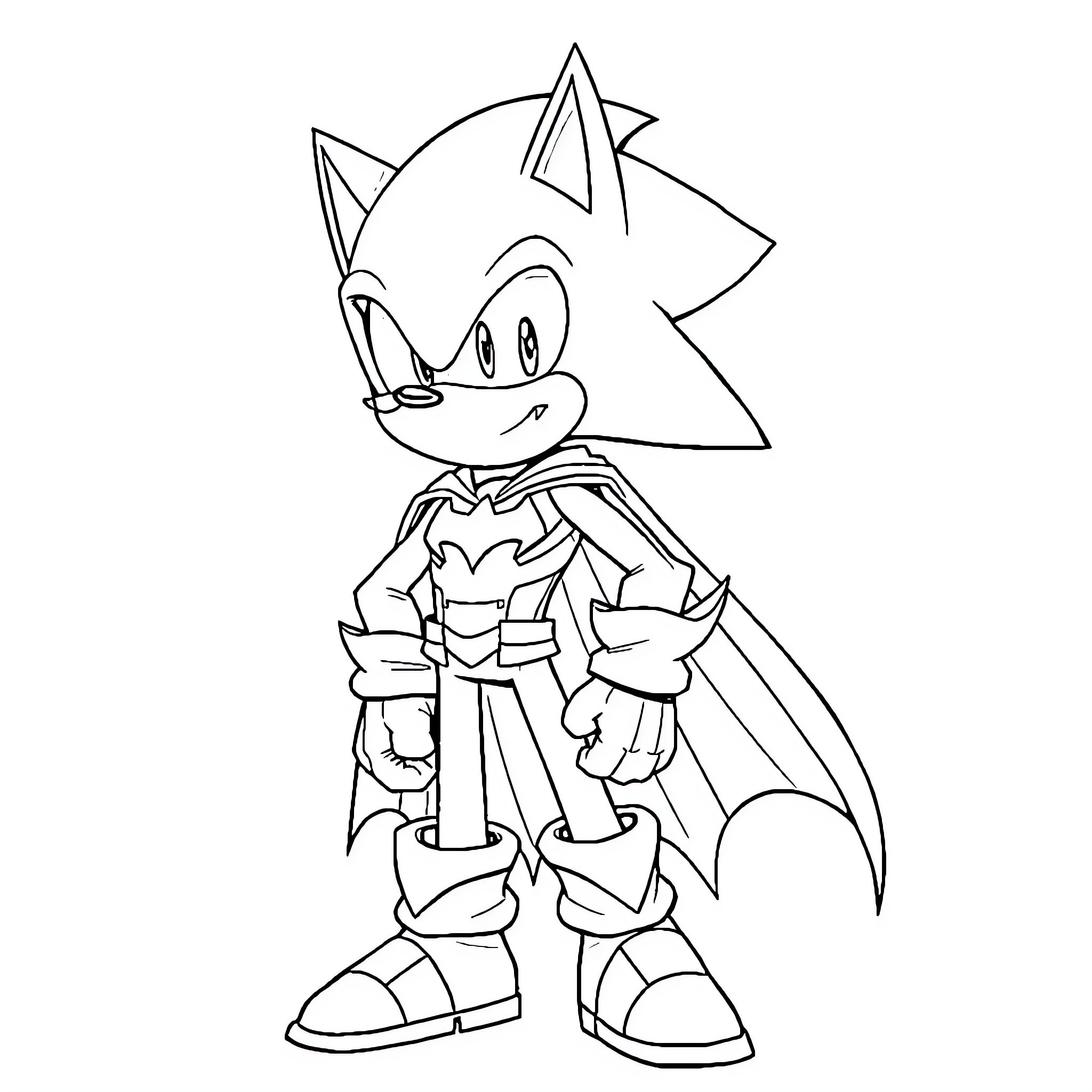 Sonic the Hedgehog in heroic pose Coloring Page (free black-and-white line drawing printable PDF for all, from beginners to advanced learners, including children, teens, adults, and seniors)