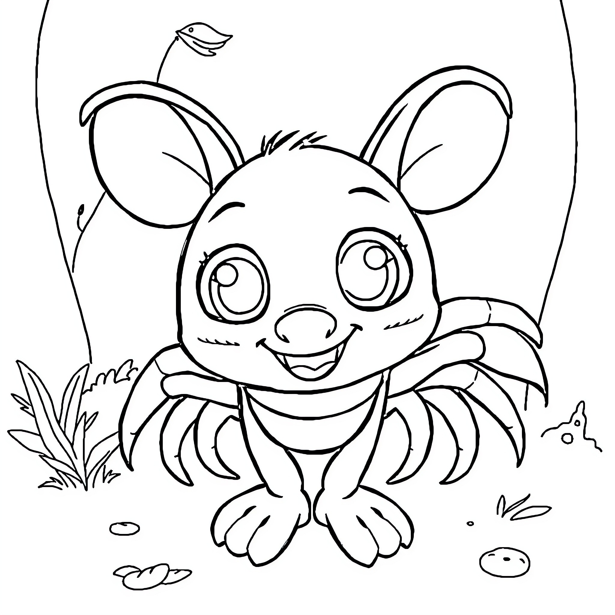 Carabouille's Cheerful Adventure in Nature Coloring Page (free black-and-white line drawing printable PDF for all, from beginners to advanced learners, including children, teens, adults, and seniors)