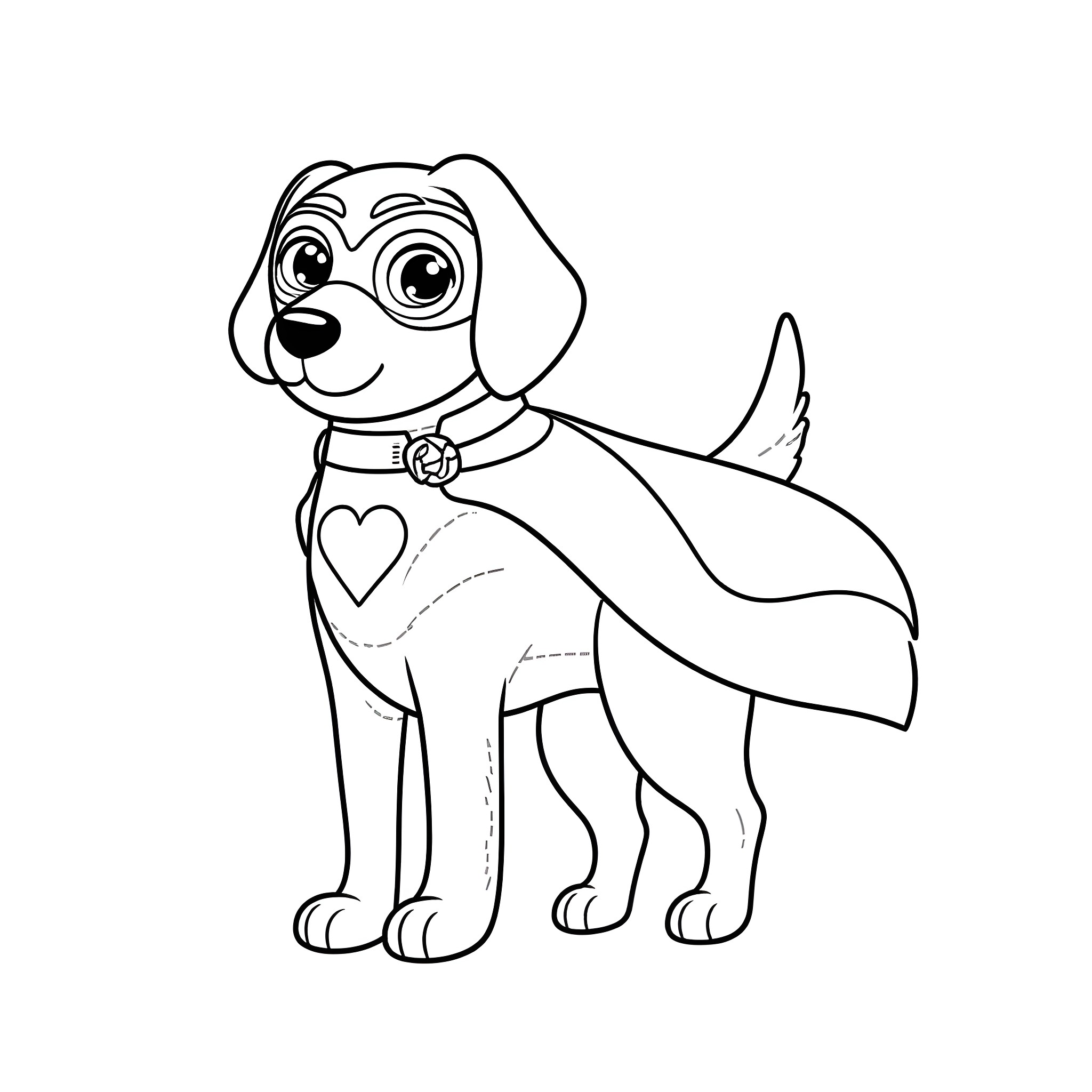 Beagle superhero puppy with cape Coloring Page (free black-and-white line drawing printable PDF for all, from beginners to advanced learners, including children, teens, adults, and seniors)
