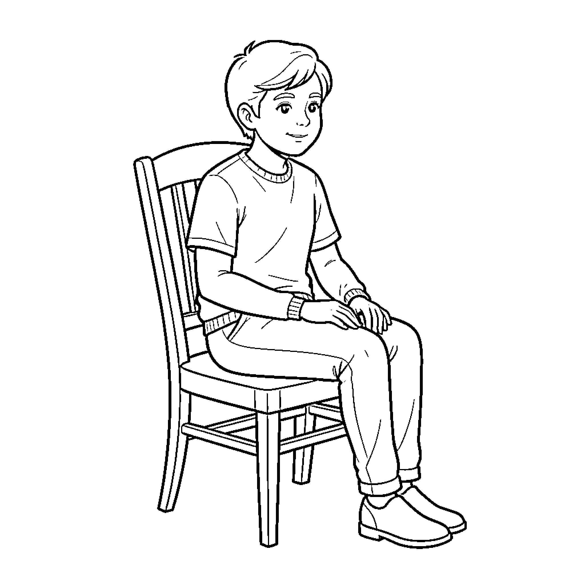 Assessing a young boy sitting calmly on a chair Coloring Page (free black-and-white line drawing printable PDF for all, from beginners to advanced learners, including children, teens, adults, and seniors)