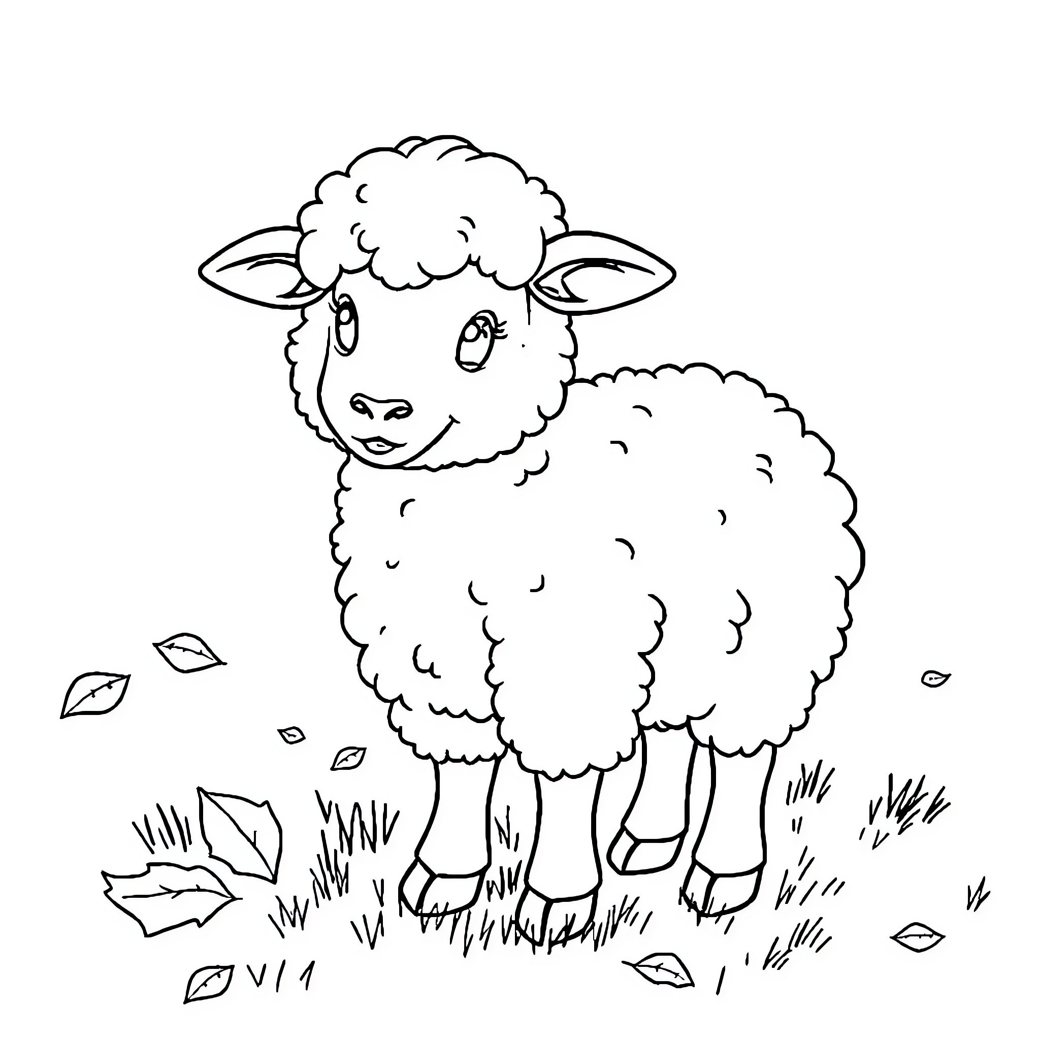 Sheep resting peacefully in the meadow Coloring Page (free black-and-white line drawing printable PDF for all, from beginners to advanced learners, including children, teens, adults, and seniors)