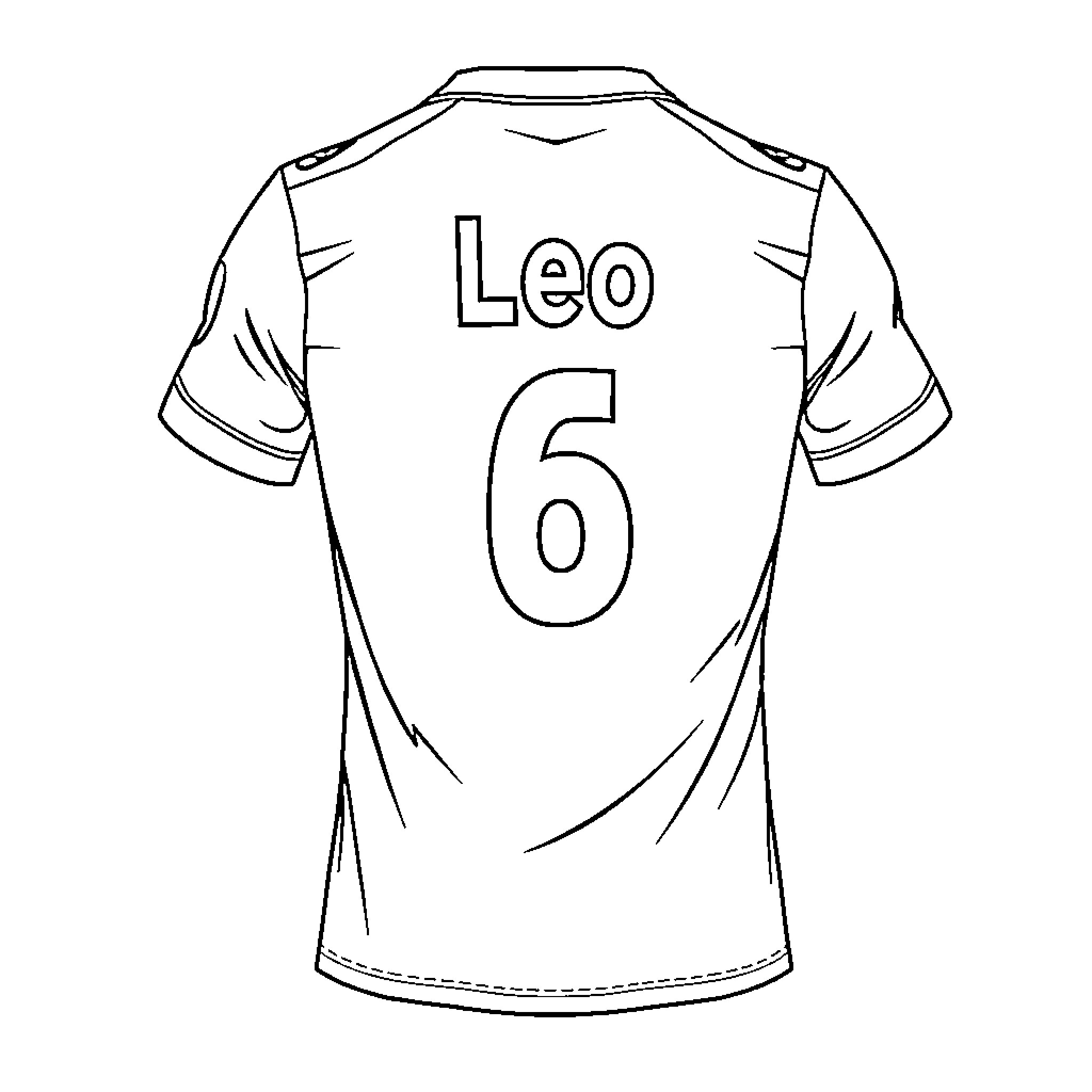 Maillot with player's name and number Coloring Page (free black-and-white line drawing printable PDF for all, from beginners to advanced learners, including children, teens, adults, and seniors)