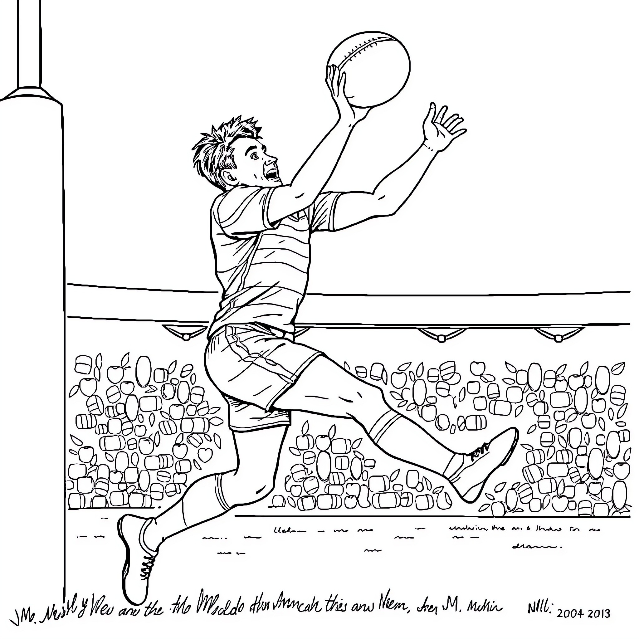 Cheslin Kolbe mid-air leap during rugby match Coloring Page (free black-and-white line drawing printable PDF for all, from beginners to advanced learners, including children, teens, adults, and seniors)