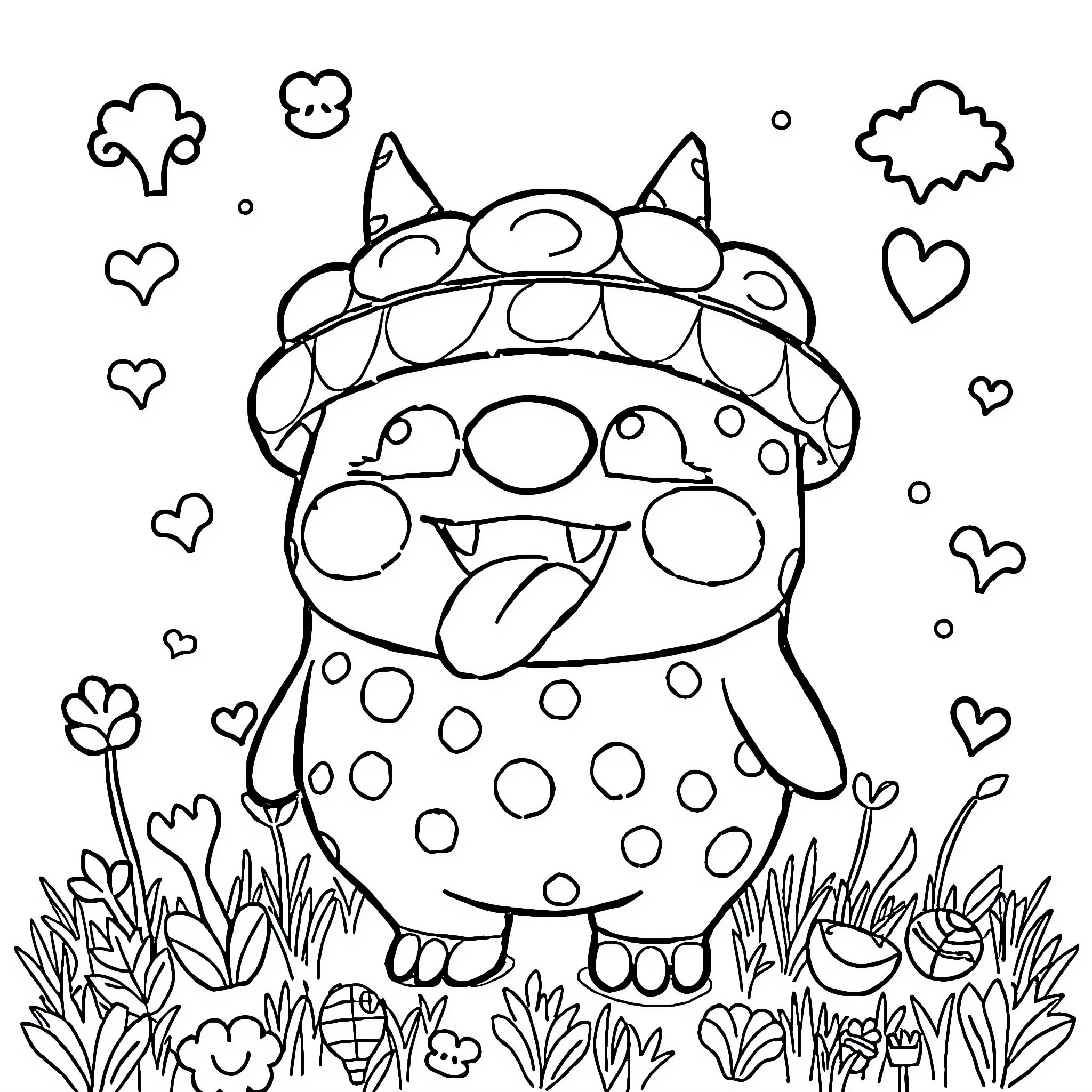 Laboobu's Fun and Whimsical Outdoor Adventure Coloring Page (free black-and-white line drawing printable PDF for all, from beginners to advanced learners, including children, teens, adults, and seniors)