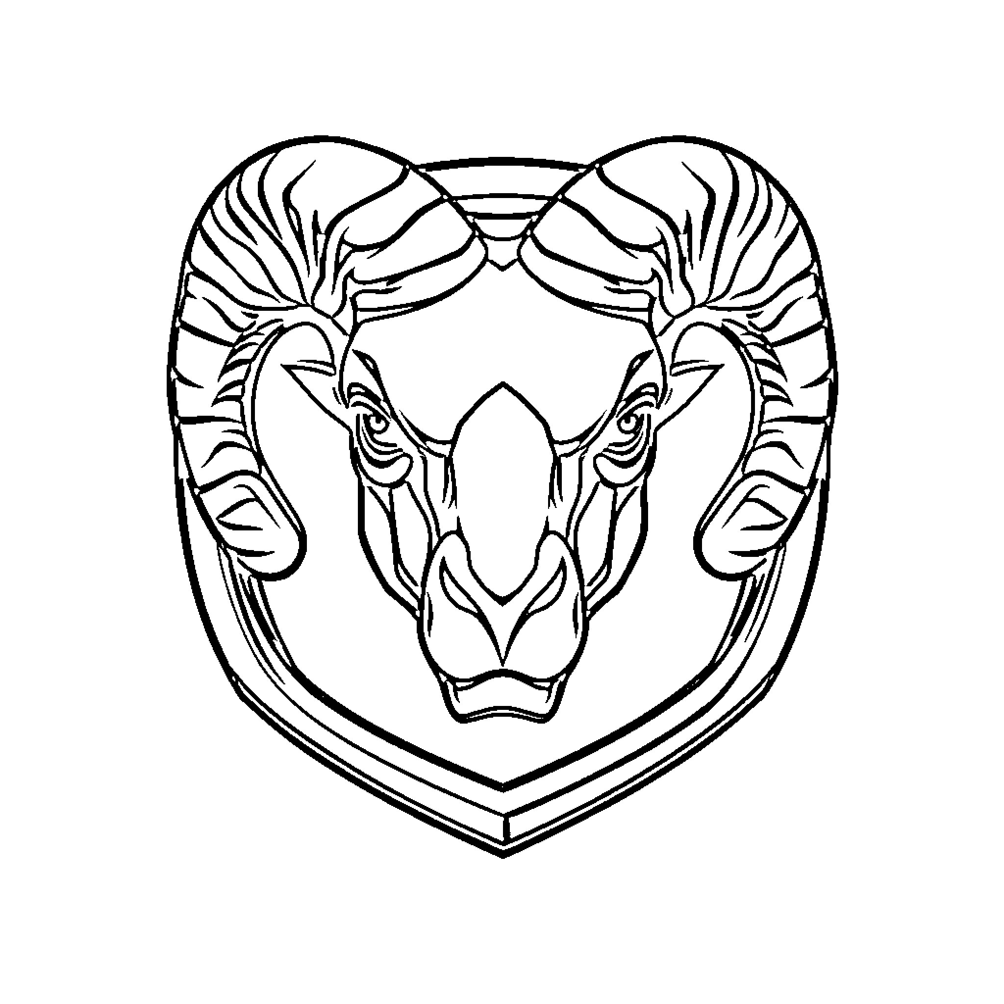 Ram Truck with Ornate Ram Head Design Coloring Page (free black-and-white line drawing printable PDF for all, from beginners to advanced learners, including children, teens, adults, and seniors)