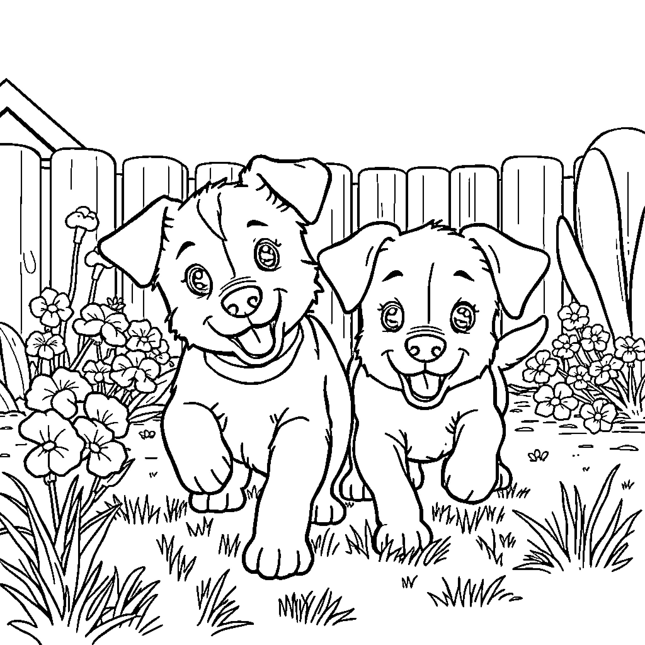 Bluey and friends explore the backyard Coloring Page (free black-and-white line drawing printable PDF for all, from beginners to advanced learners, including children, teens, adults, and seniors)
