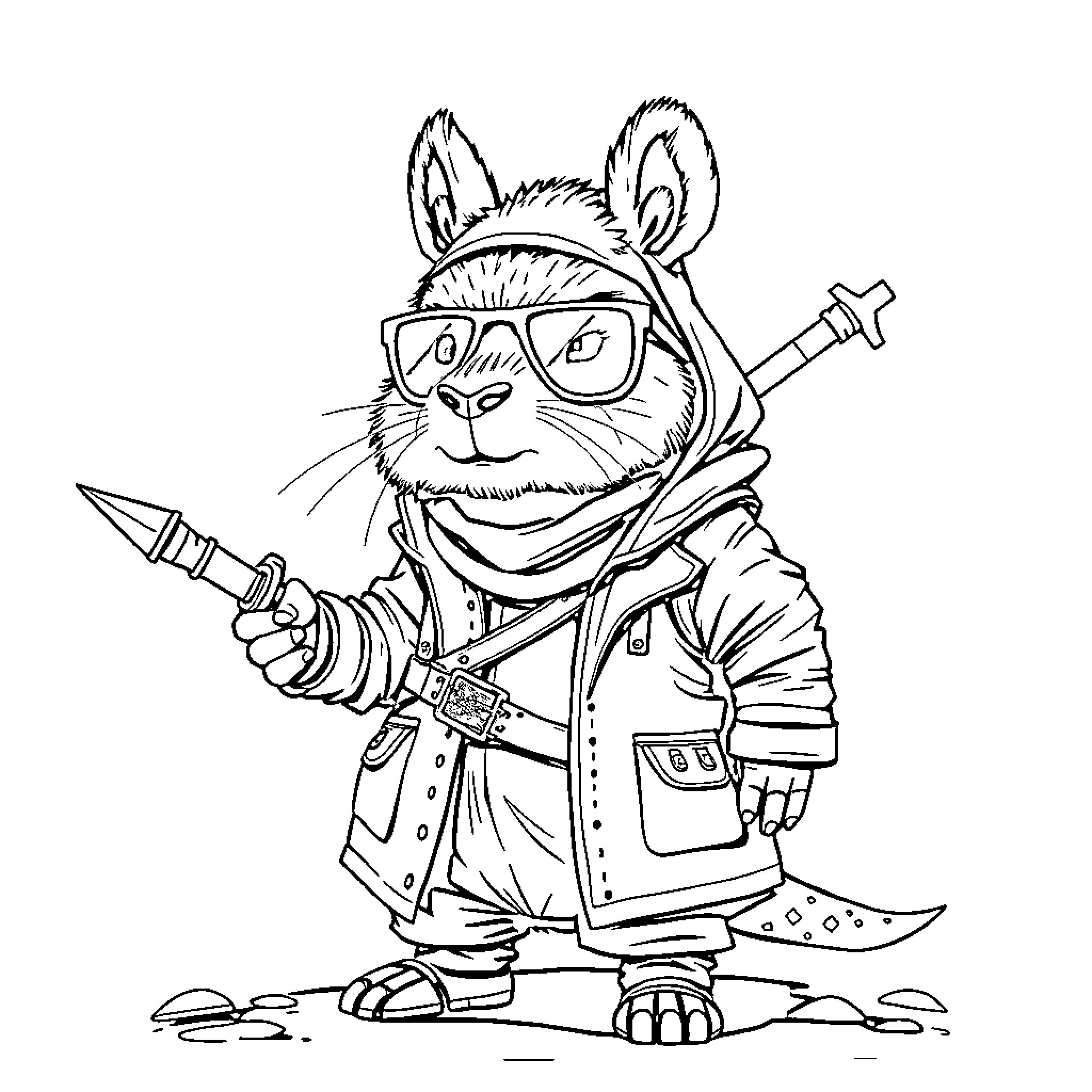 Capybara adventurer exploring the wilderness Coloring Page (free black-and-white line drawing printable PDF for all, from beginners to advanced learners, including children, teens, adults, and seniors)