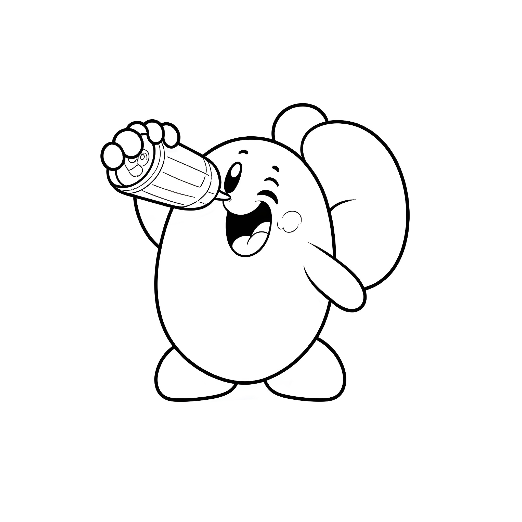 Kirby enjoying a soda Coloring Page (free black-and-white line drawing printable PDF for all, from beginners to advanced learners, including children, teens, adults, and seniors)