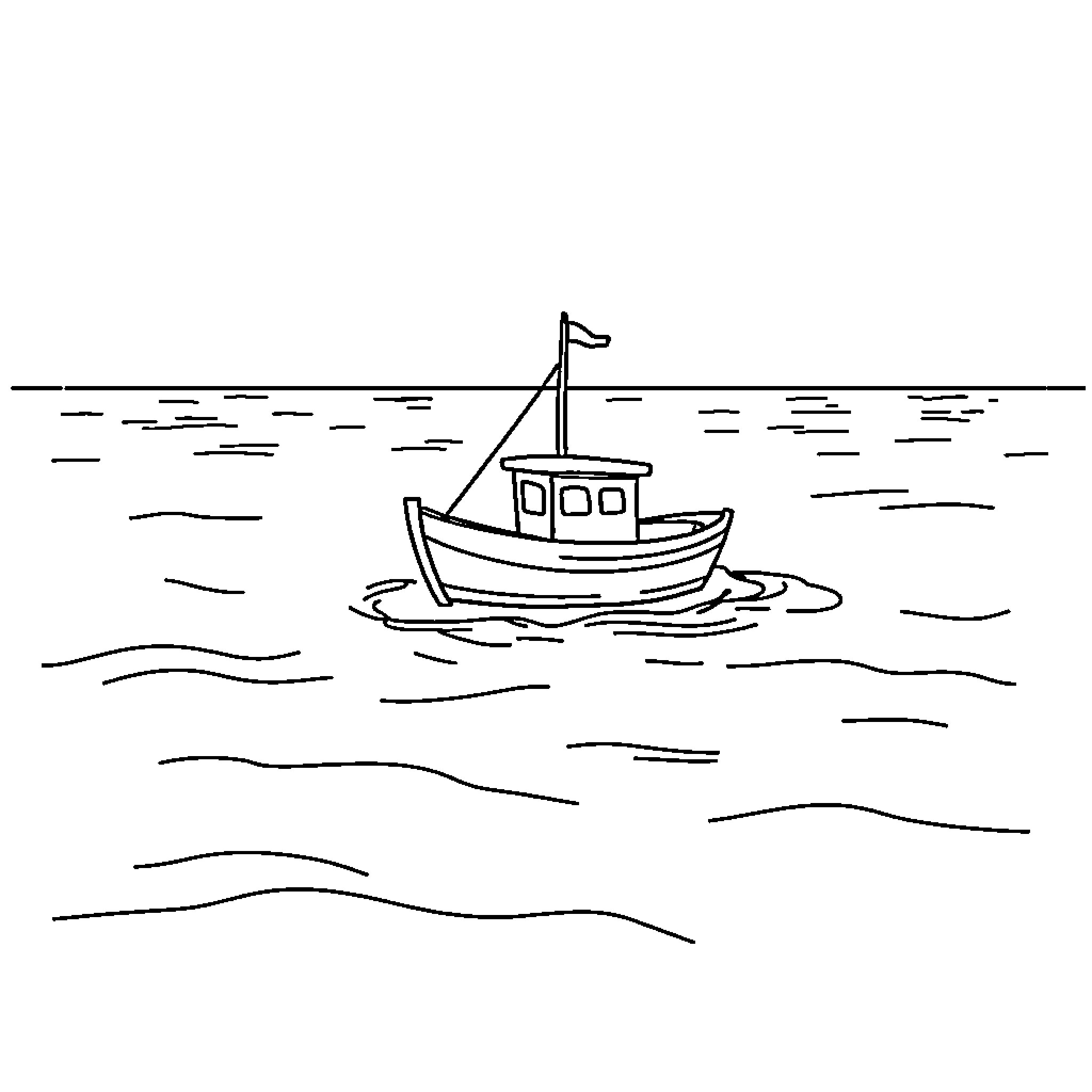 Boat sailing on the open sea Coloring Page (free black-and-white line drawing printable PDF for all, from beginners to advanced learners, including children, teens, adults, and seniors)