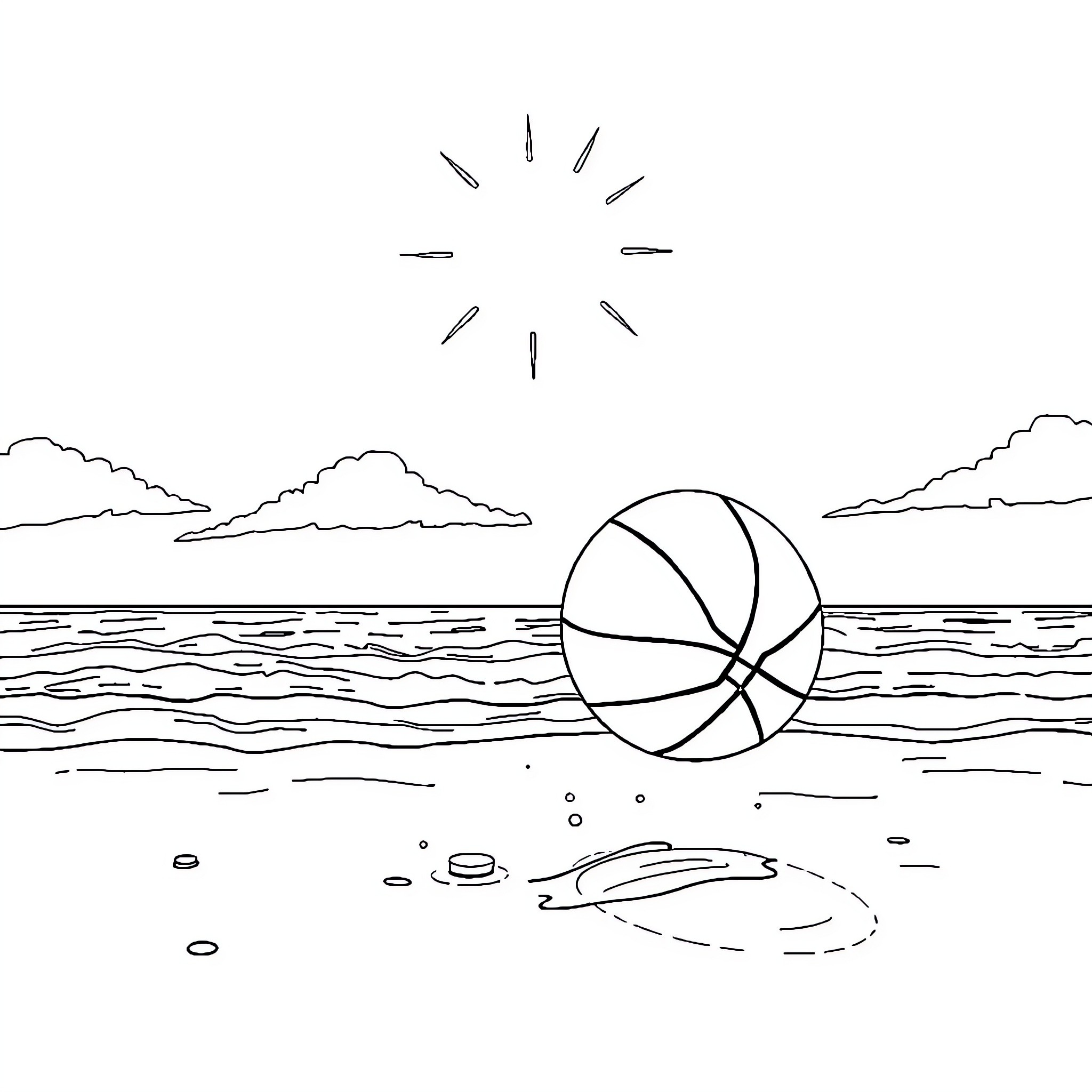 Basketball game on the beach Coloring Page (free black-and-white line drawing printable PDF for all, from beginners to advanced learners, including children, teens, adults, and seniors)