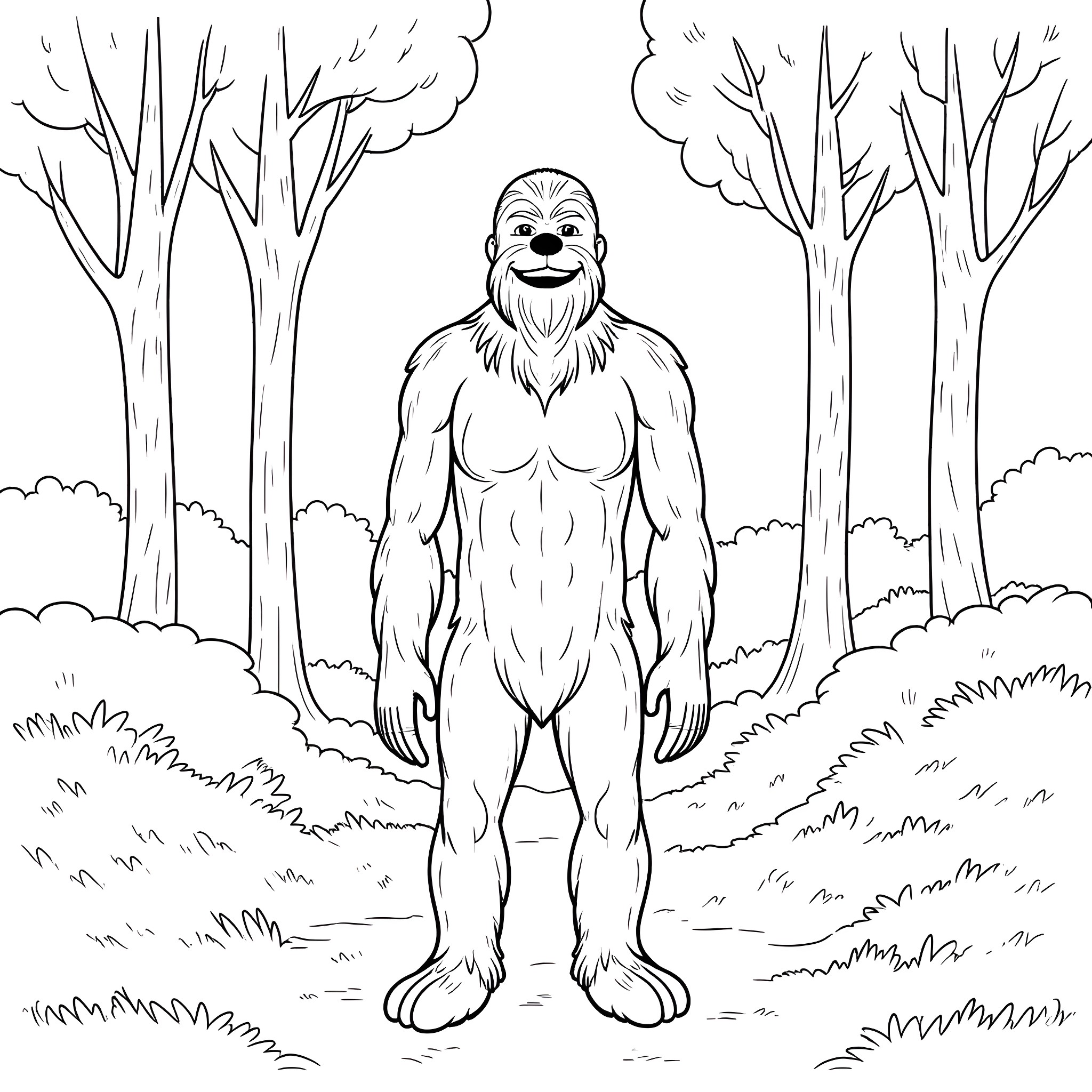 Wookie in the Wilderness Coloring Page (free black-and-white line drawing printable PDF for all, from beginners to advanced learners, including children, teens, adults, and seniors)