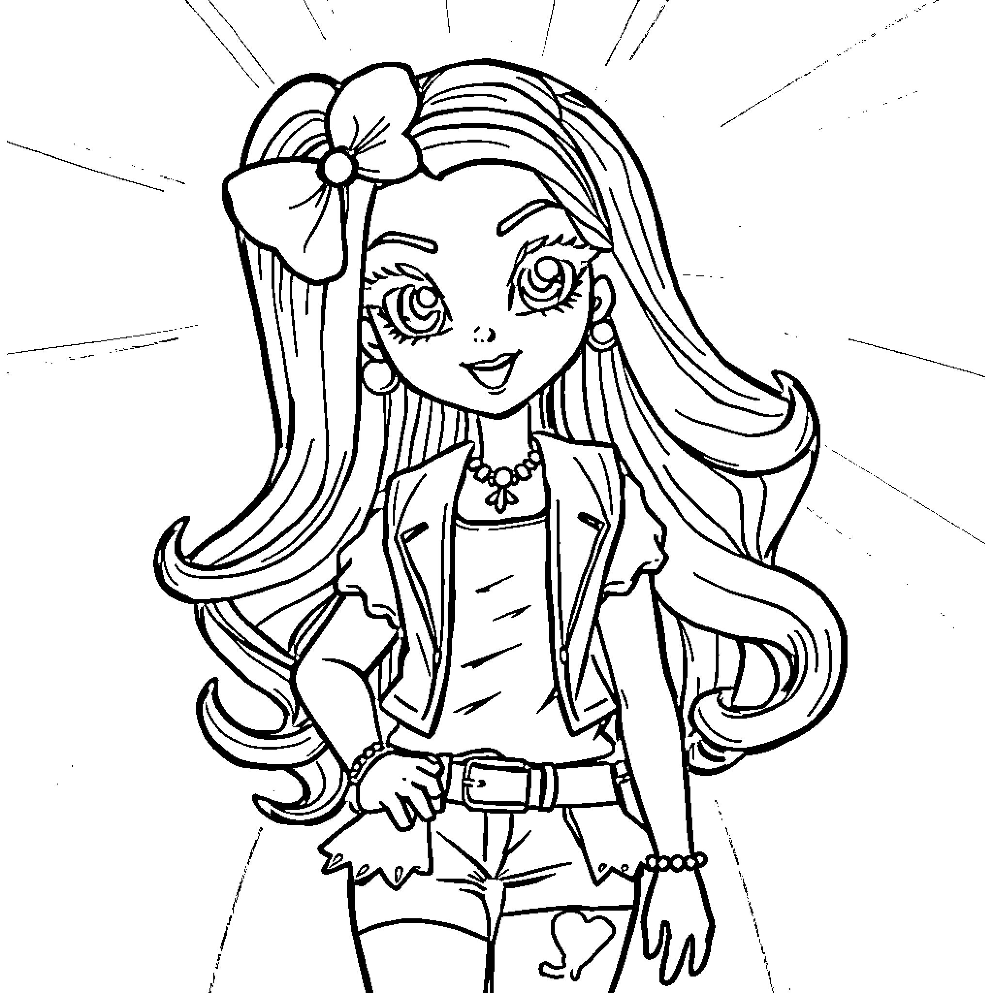 Ruby's Enchanting Adventure Coloring Page (free black-and-white line drawing printable PDF for all, from beginners to advanced learners, including children, teens, adults, and seniors)