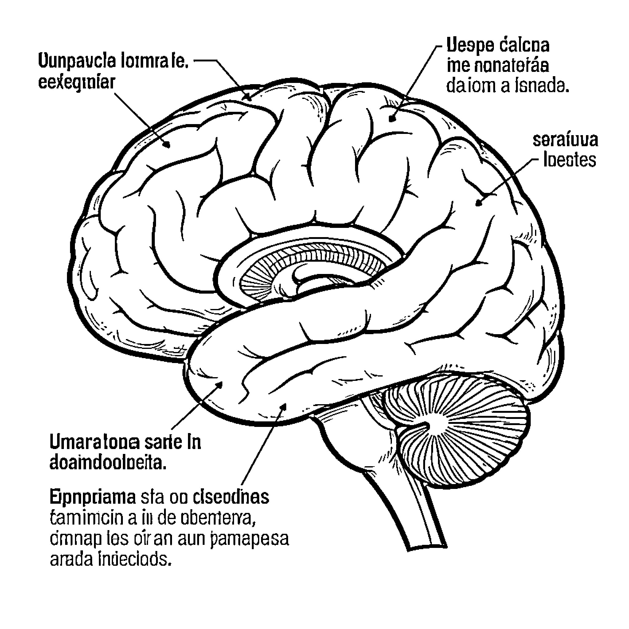 Brain Anatomy Diagram with Labels Coloring Page (free black-and-white line drawing printable PDF for all, from beginners to advanced learners, including children, teens, adults, and seniors)